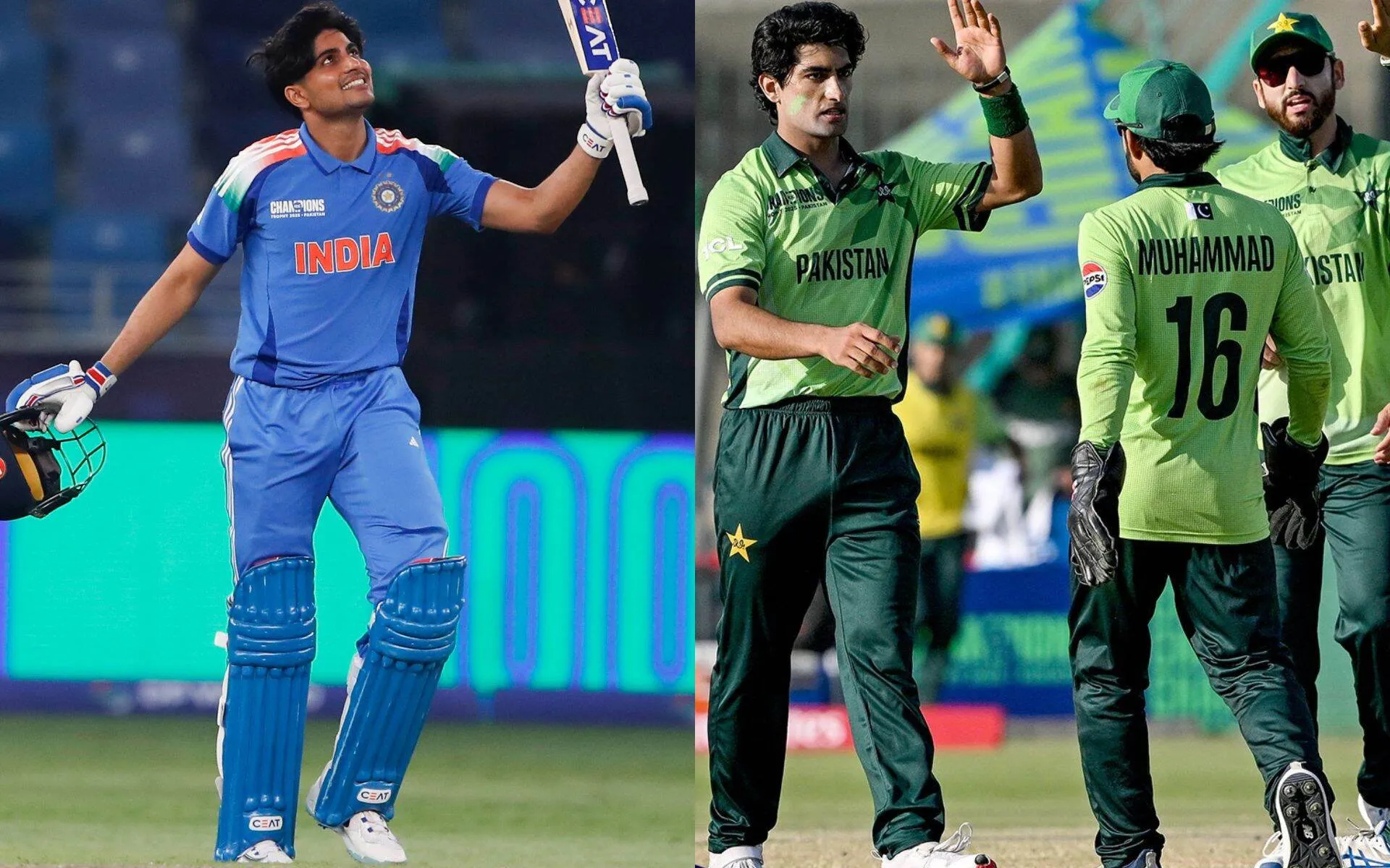 Shubman Gill and Pakistan team [Source: @BCCI, @TheRealPCB/x]