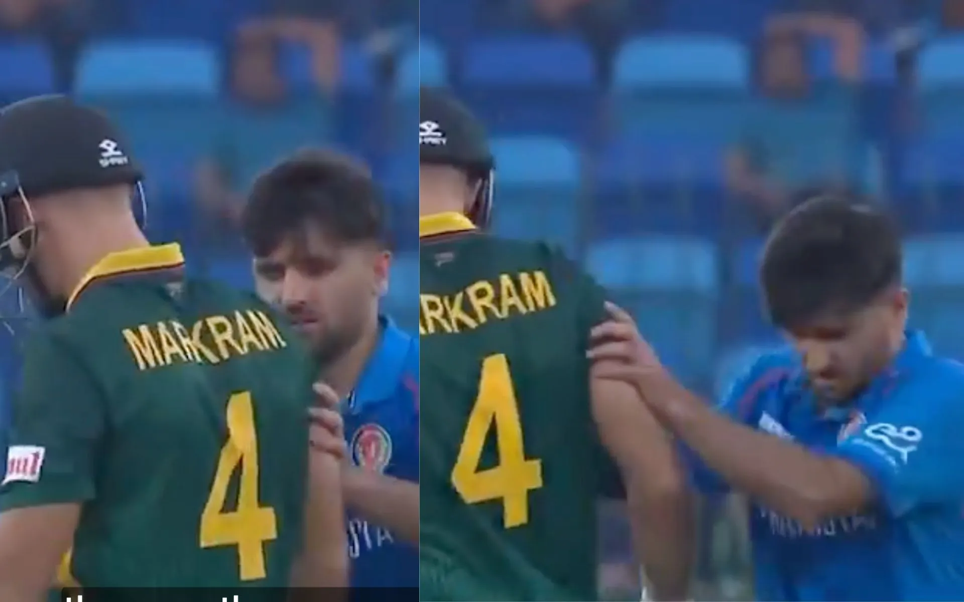 Farooqi pushes away Markram [Source: @MidWicket11/X.com]

