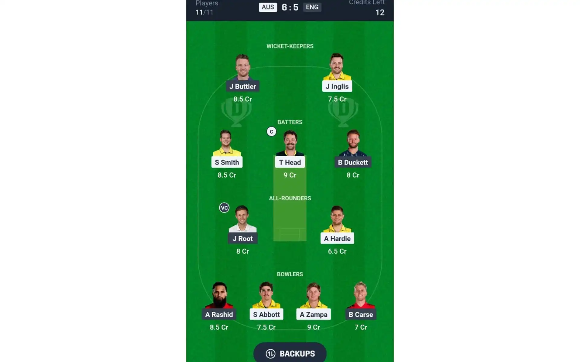 AUS vs ENG, Champions Trophy 2025: Dream11 Team 1 [Source: @Dream11 App]
