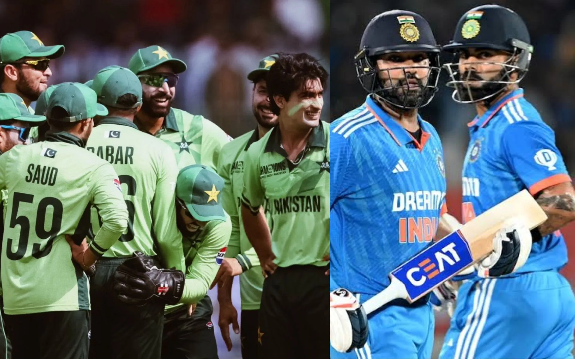 PAK team and Rohit Sharma and Virat Kohli (Source: @dhillow_,@Rohit_RRR45/X.com)