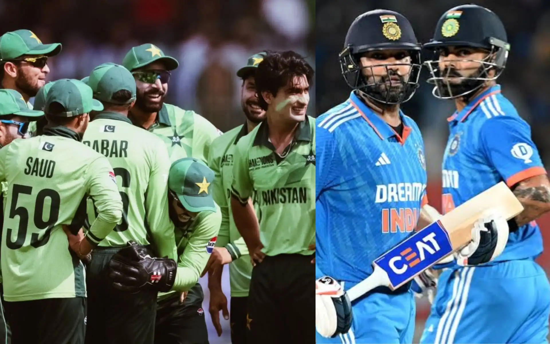 PAK team and Rohit Sharma and Virat Kohli (Source: @dhillow_,@Rohit_RRR45/X.com)