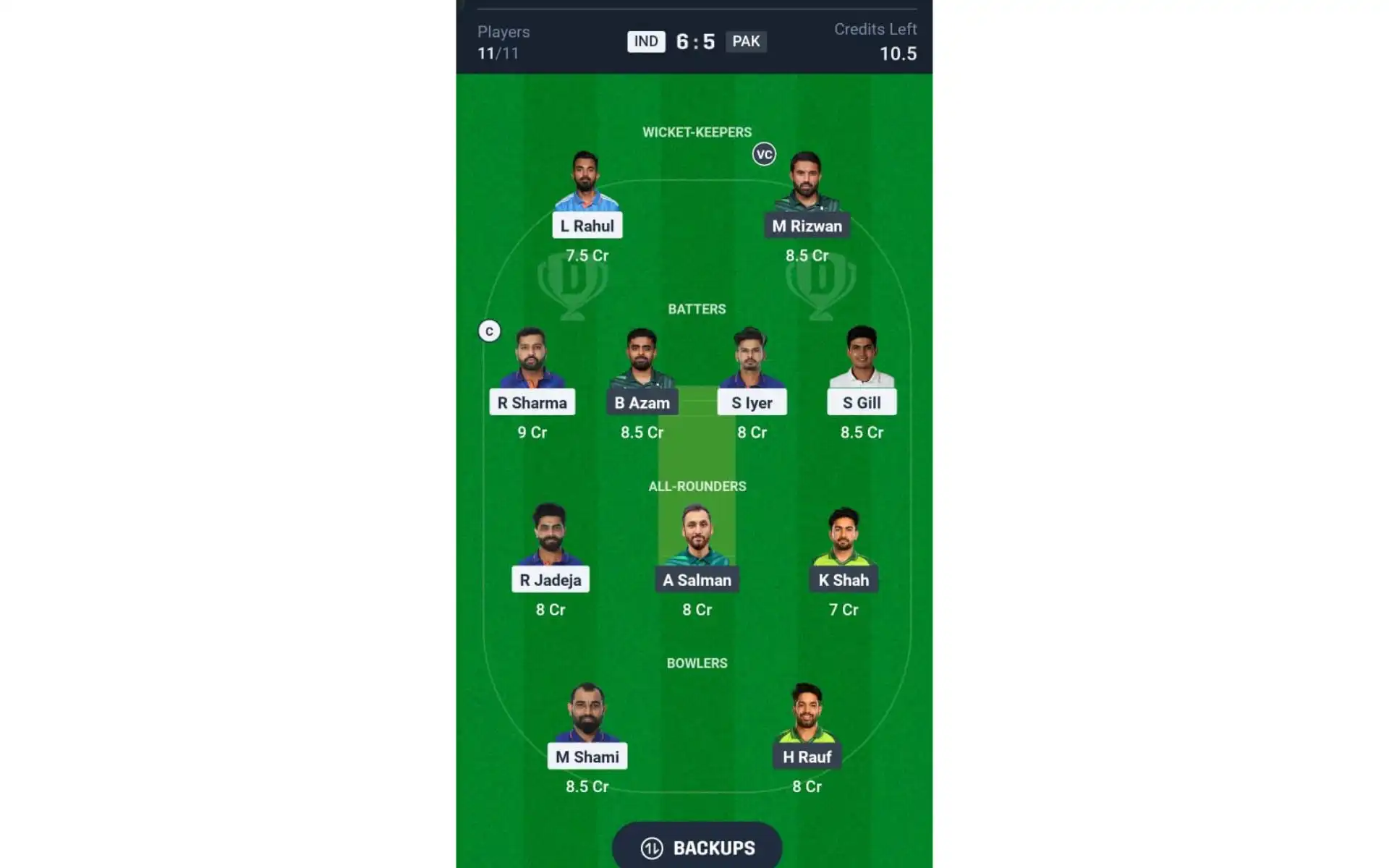 IND vs PAK, Champions Trophy 2025: Dream11 Team 1 [Source: @Dream11 App]