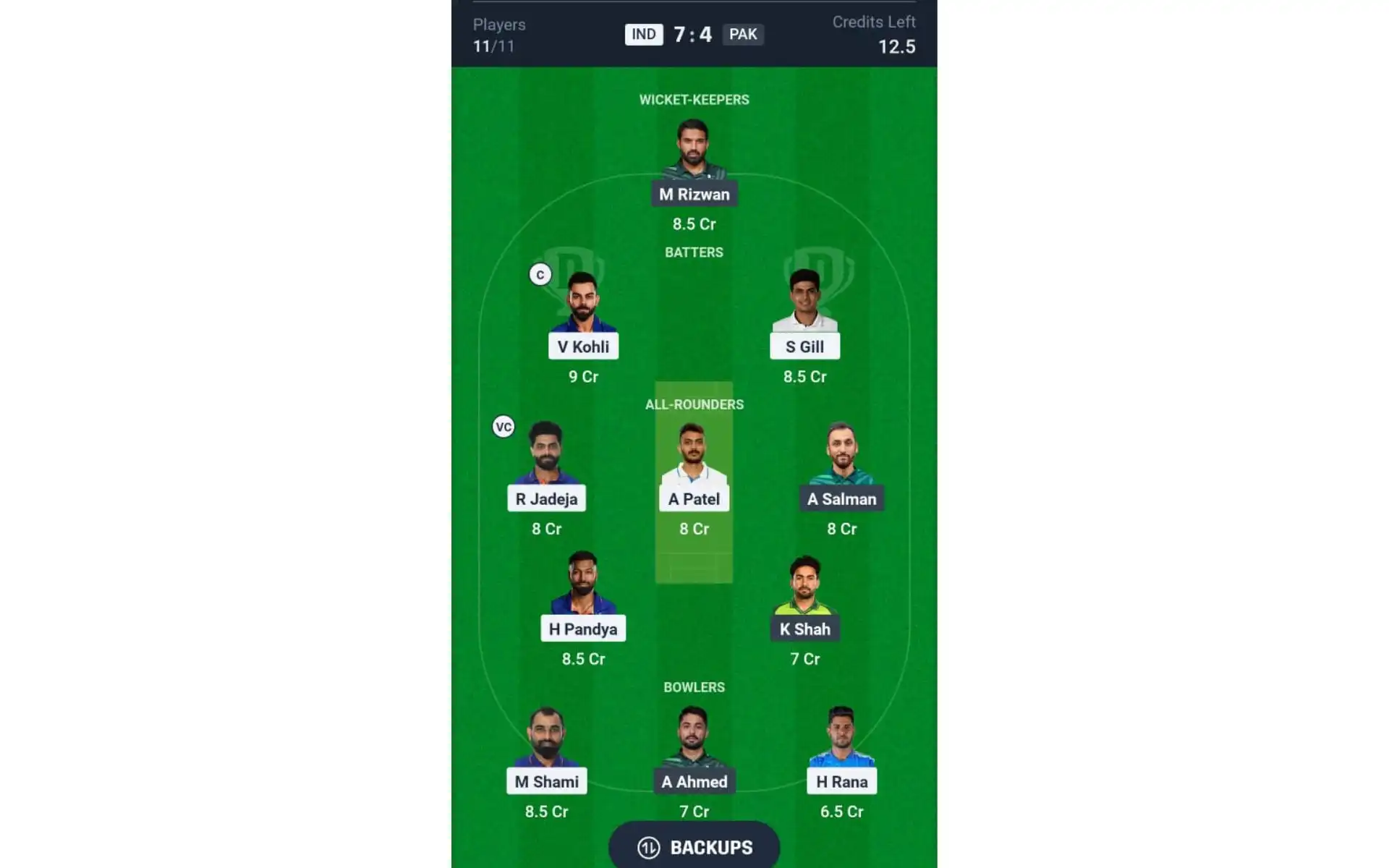 IND vs PAK, Champions Trophy 2025: Dream11 Team 2 [Source: @Dream11 App]