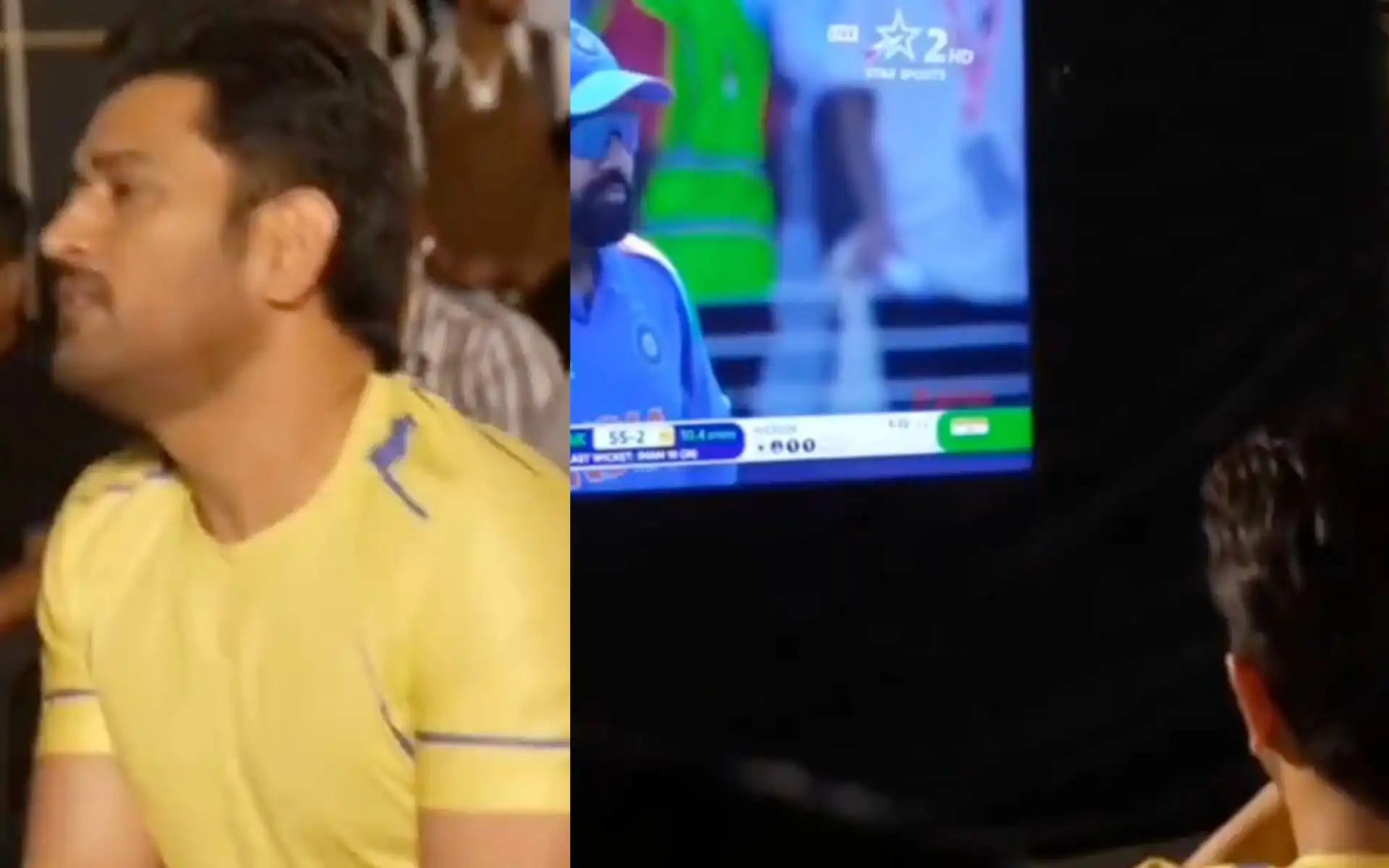 MS Dhoni watching India vs Pakistan champions trophy match [Source: @shoyab09/x.com]