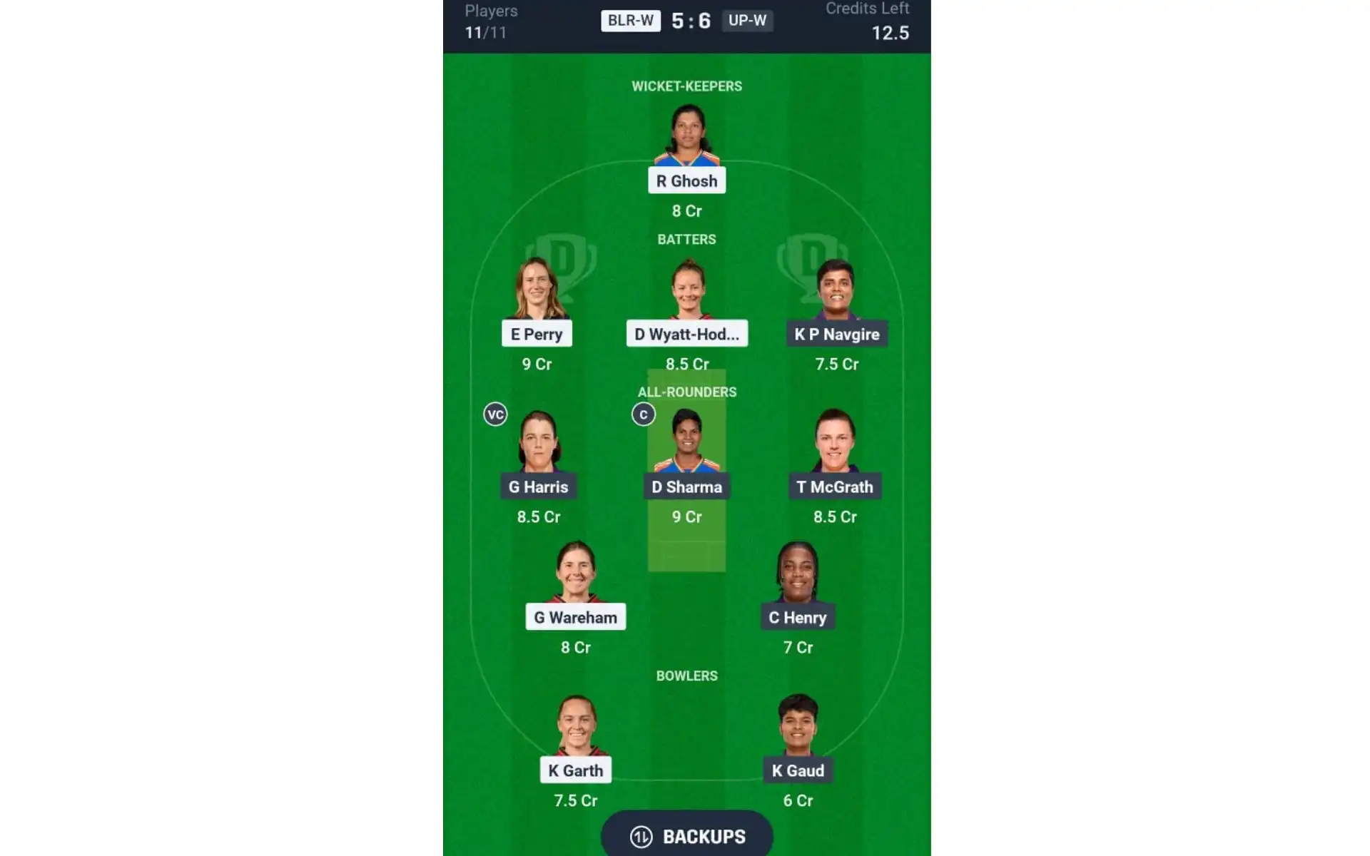 BLR-W vs UP-W, WPL 2025: Dream11 Team 2 [Source: @Dream11 App]