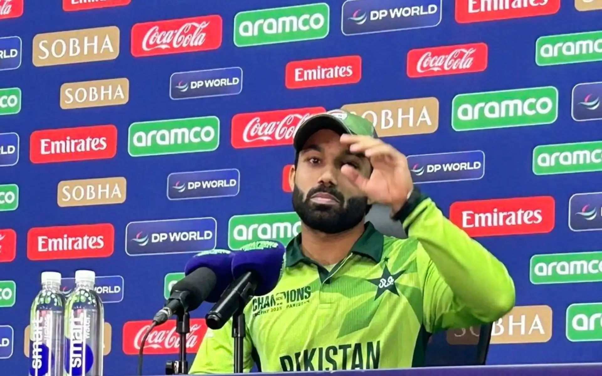 Mohammad Rizwan addresses the media in Dubai. [Source: @mufaddal_vohra/X]