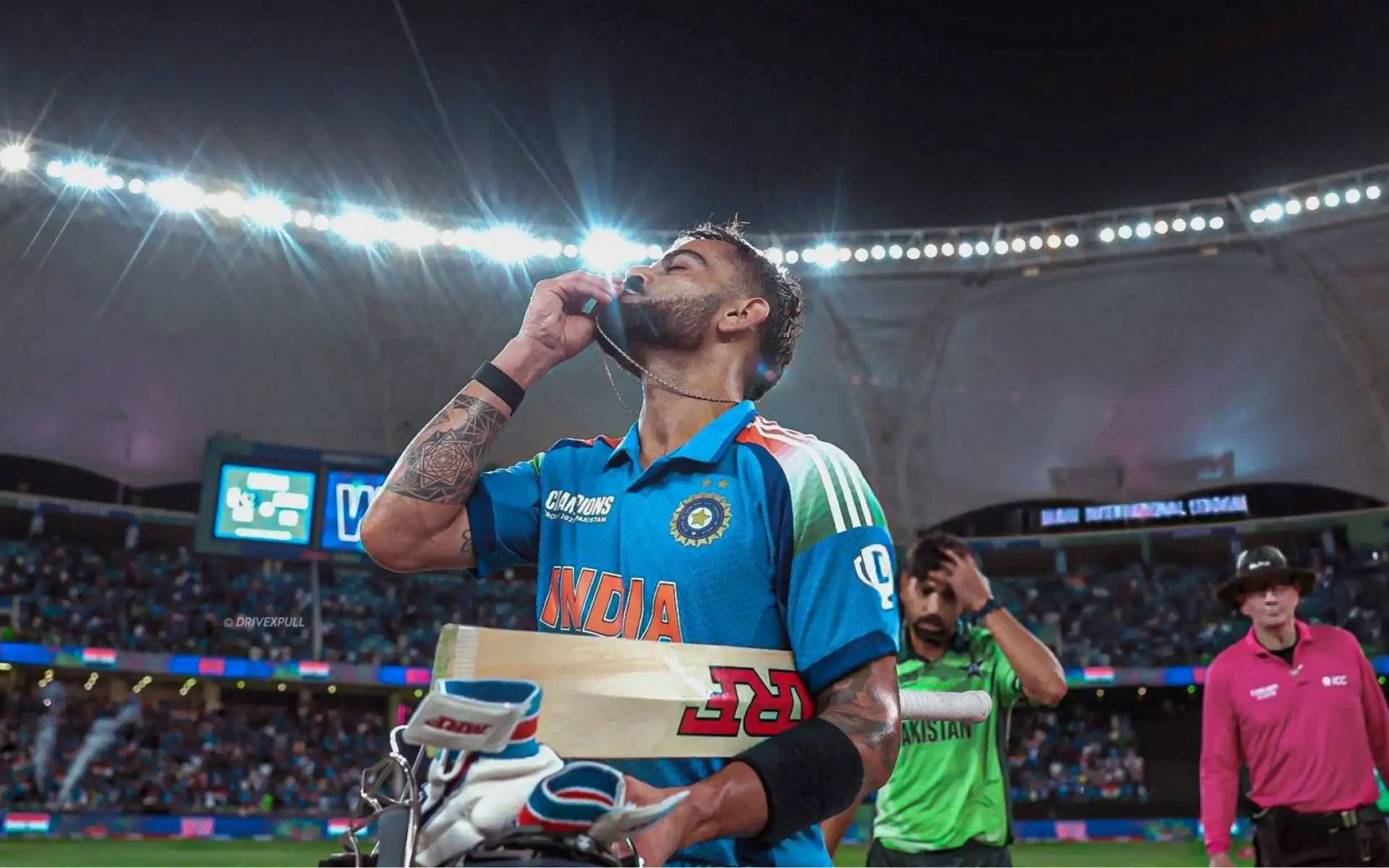 Virat Kohli at Dubai after his sensational ton [Source: @sleepyxoxoheads/X.com]