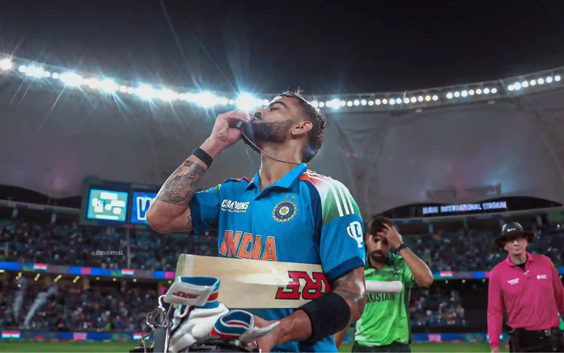 Virat Kohli at Dubai after his sensational ton [Source: @sleepyxoxoheads/X.com]