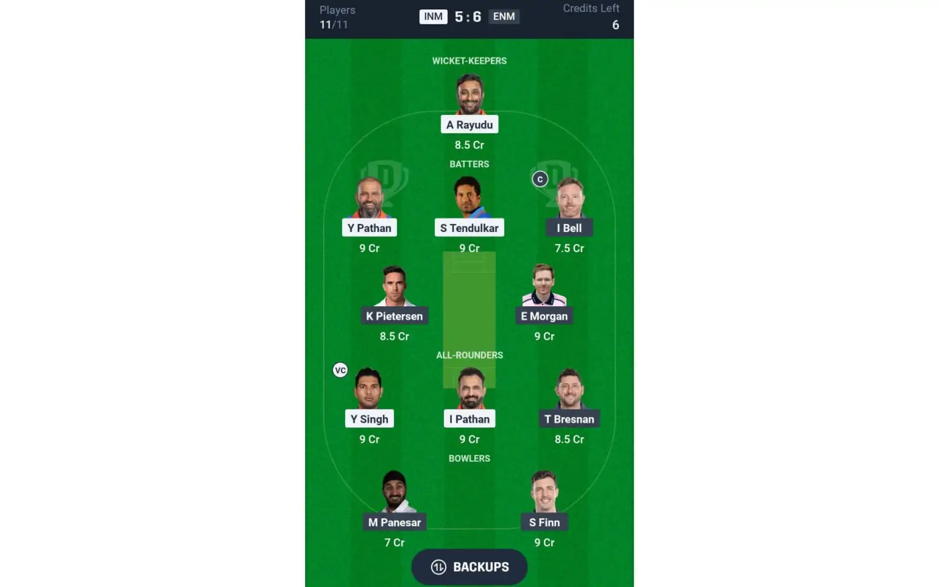 INM vs ENM, IML 2025: Dream11 Team 1 [Source: @Dream11 App]