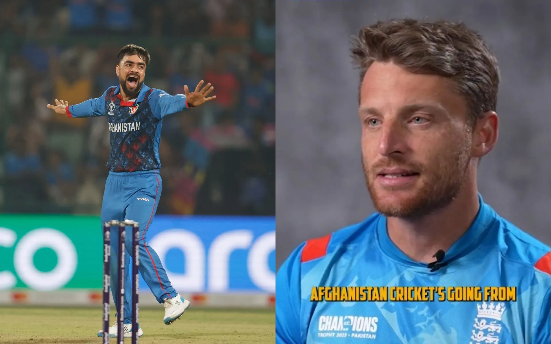 Rashid Khan and Jos Buttler [Source: @ACBofficials, @StarSportsIndia/x]