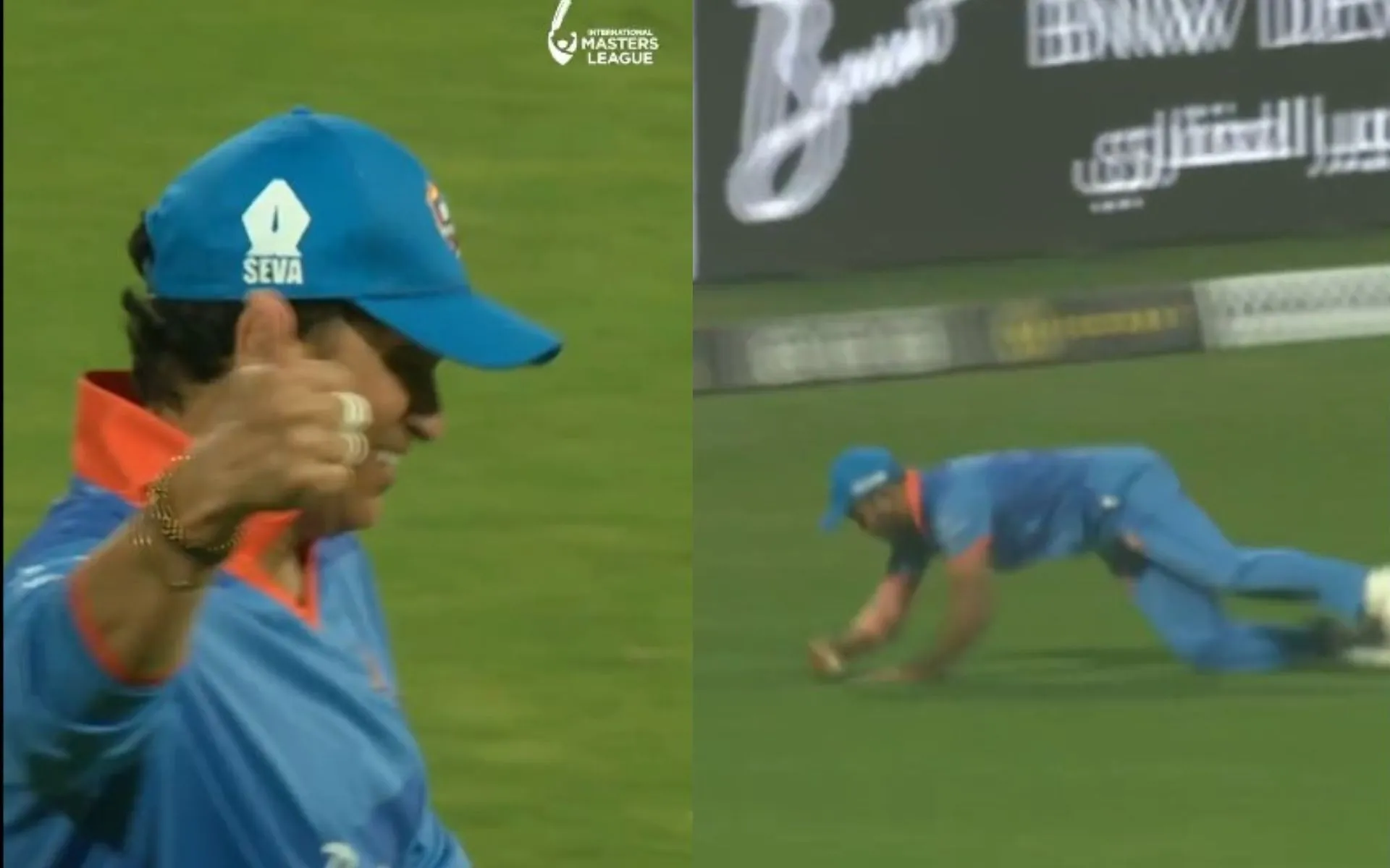 Sachin Tendulkar reacts to Vinay Kumar in IML T20 2025 [Source: @imlt20official/x]