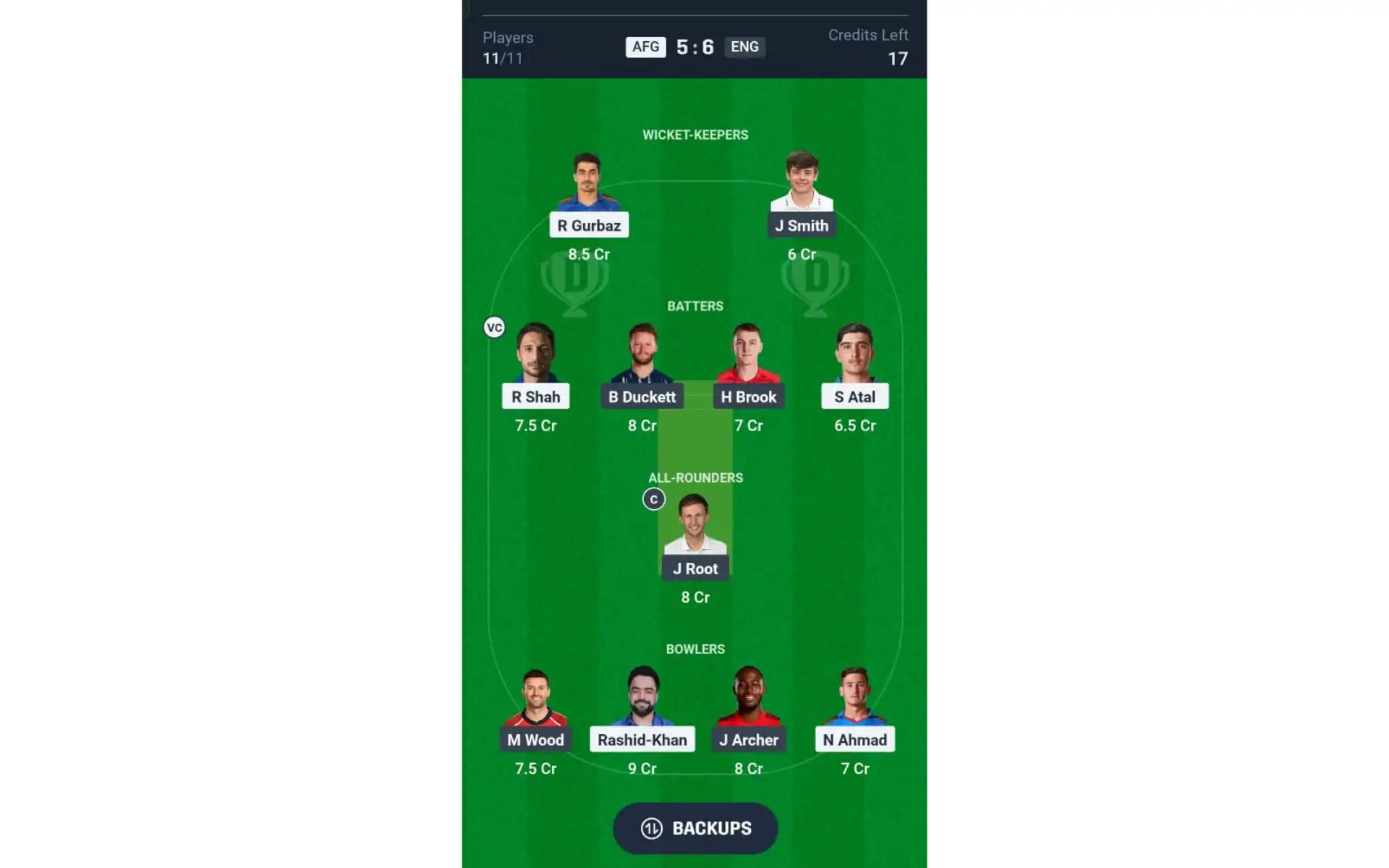 ENG vs AFG, Champions Trophy: Dream11 Team 1 [Source: @Dream11 App]