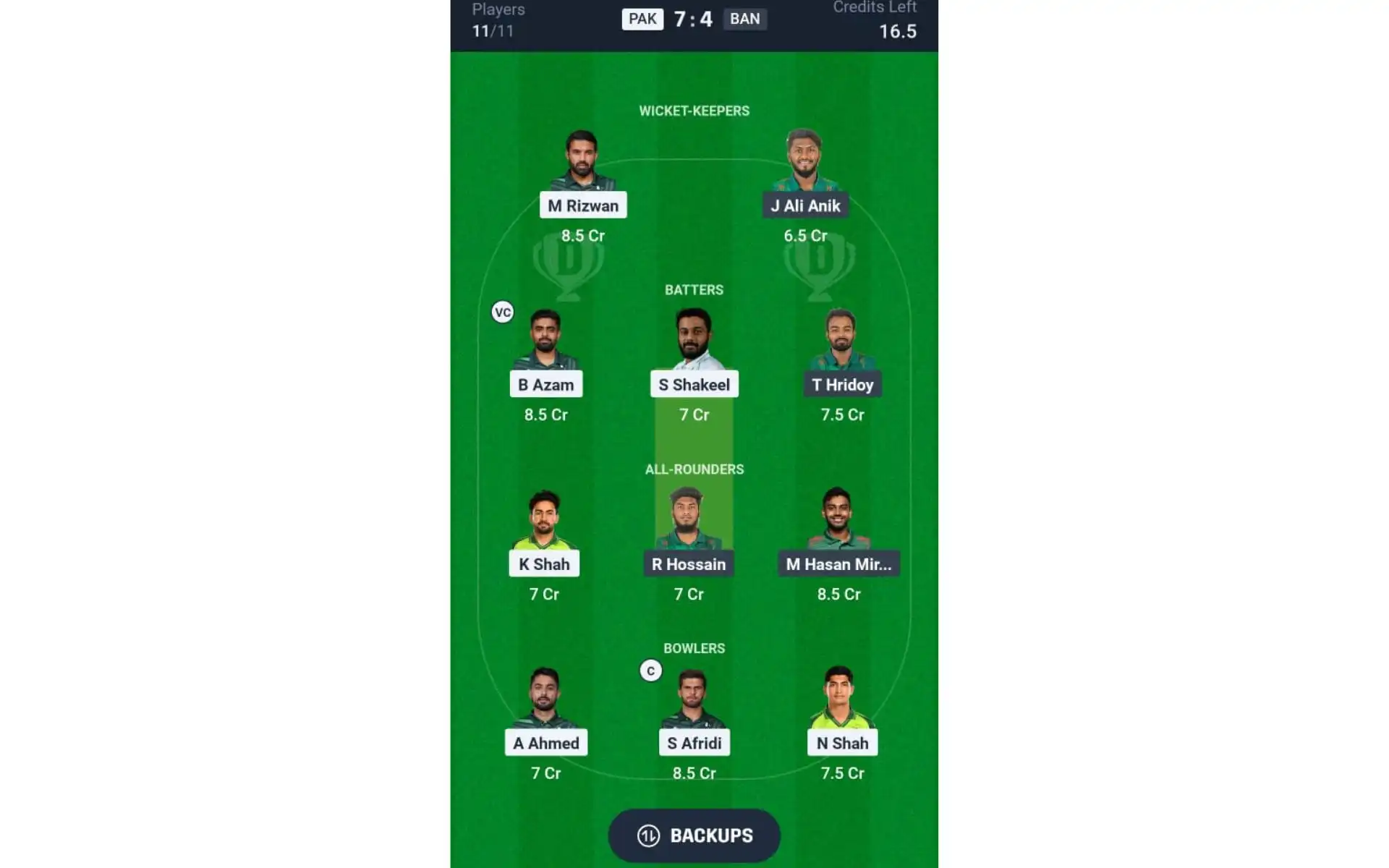PAK vs BAN, Champions Trophy 2025: Dream11 Team 2 [Source: @ Dream11 App]