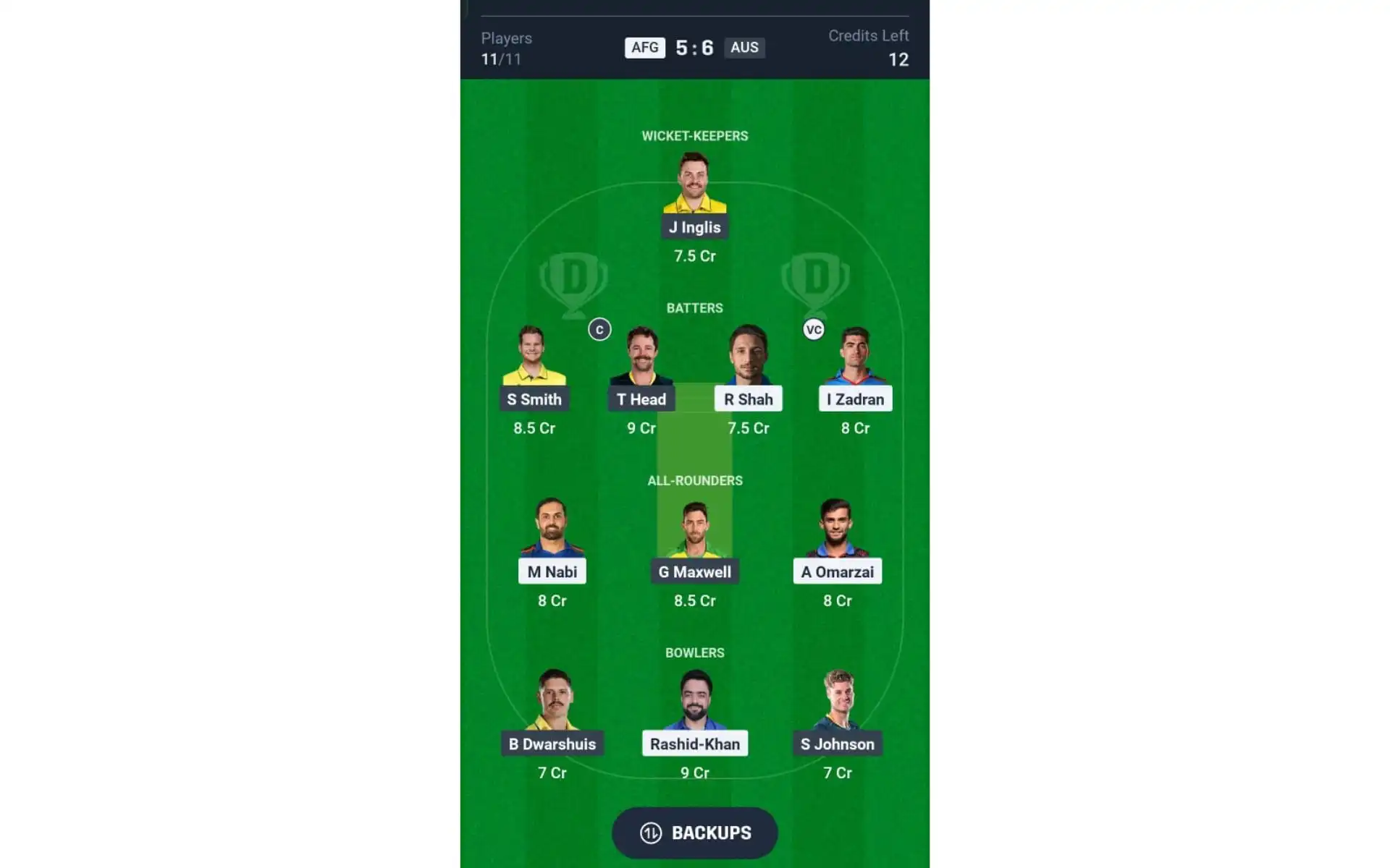 AUS vs AFG, Champions Trophy 2025: Dream11 Team 1 [Source: @Dream11 App]