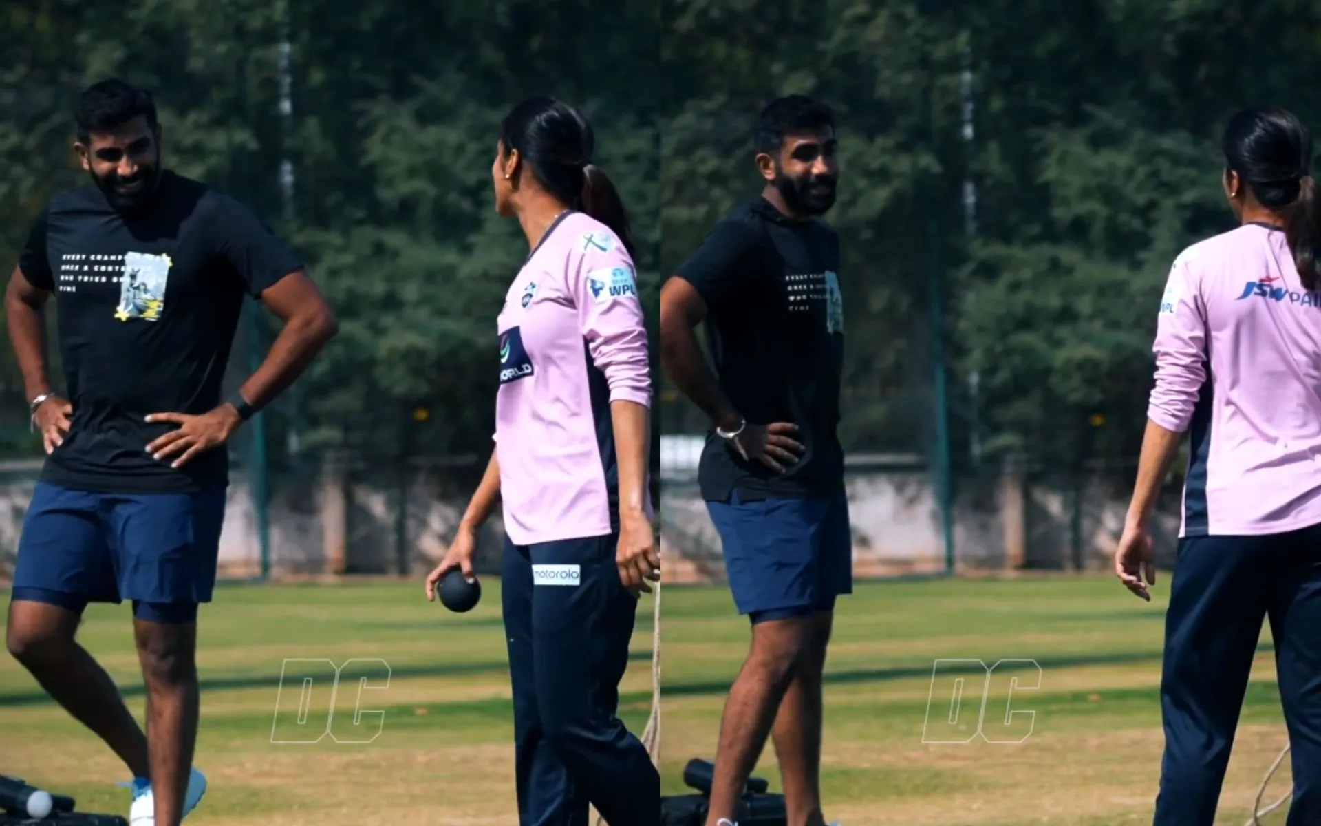 Jasprit Bumrah Interacting With Jemimah Rodrigues (Source: @DelhiCapitals/x.com)