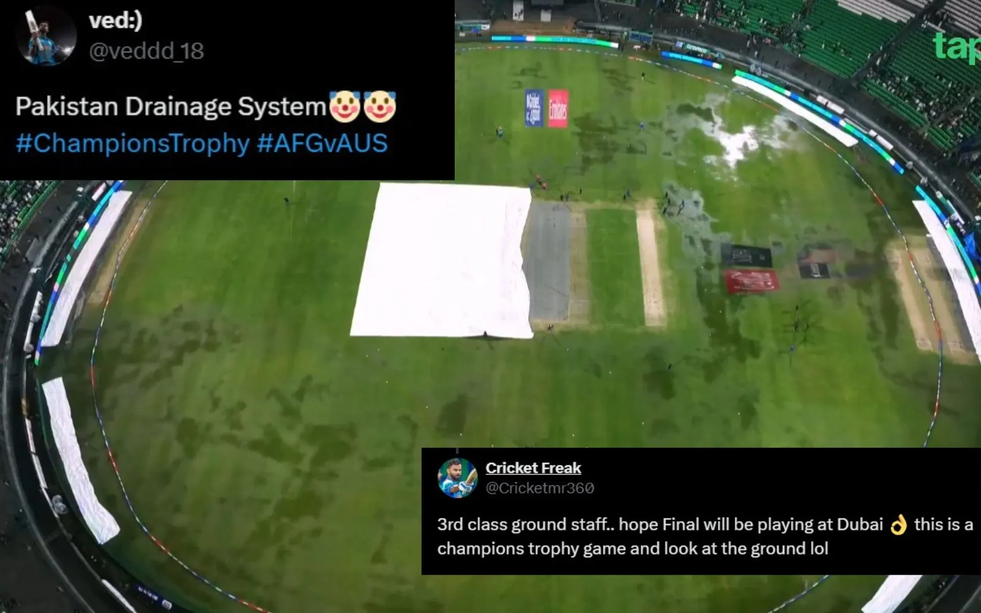 View of the Gaddafi Stadium after rains [Source: @_FaridKhan/x]