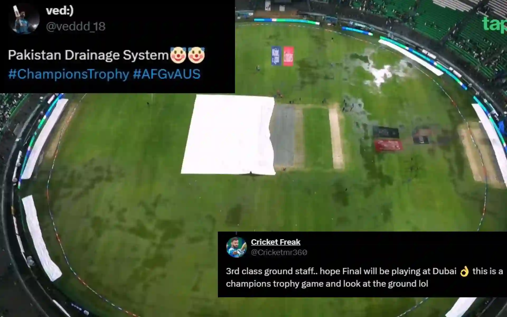 View of the Gaddafi Stadium after rains [Source: @_FaridKhan/x]