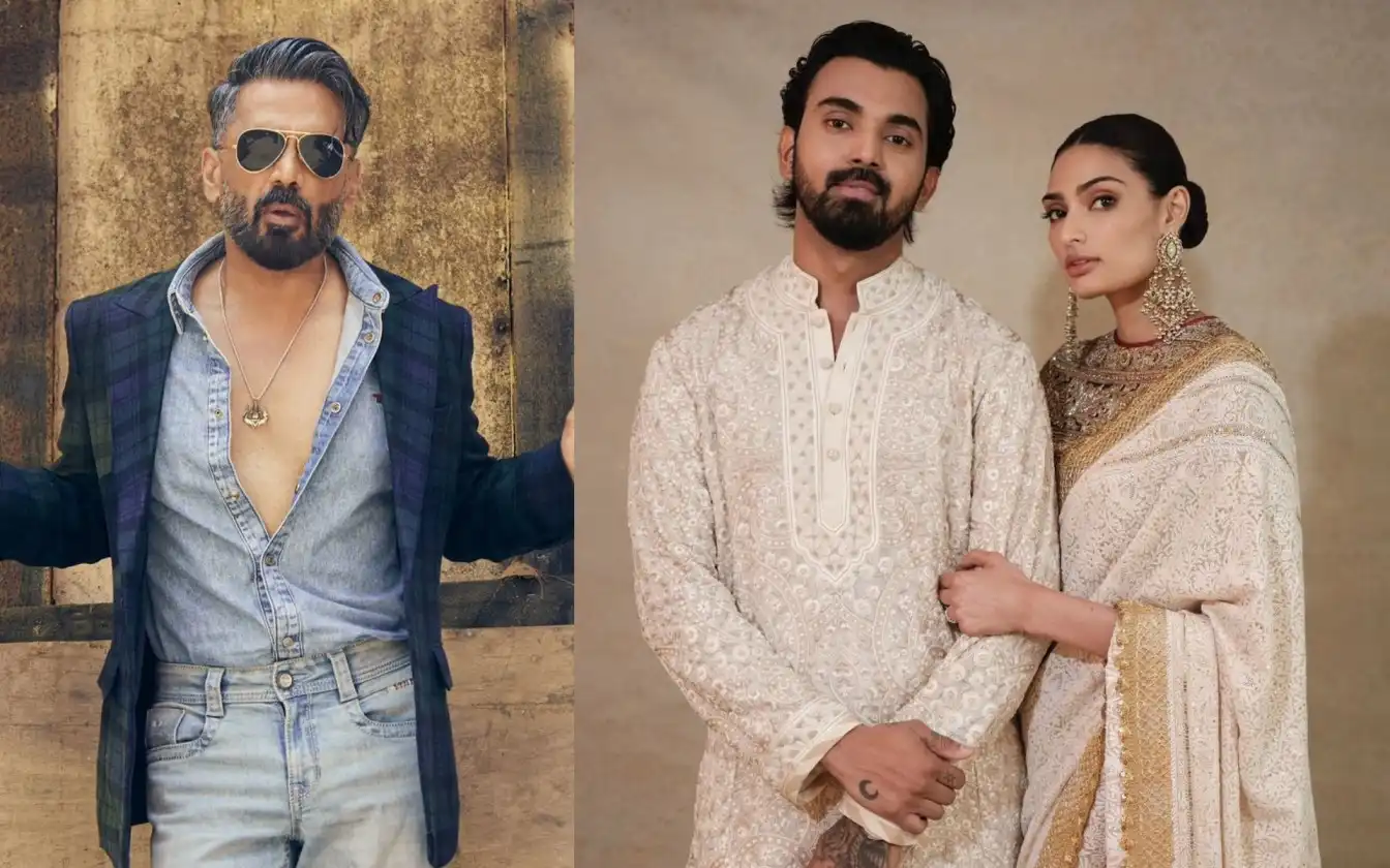 Suniel Shetty, KL Rahul and Athiya Shetty [Source: @DalpatSunielian/X.com]