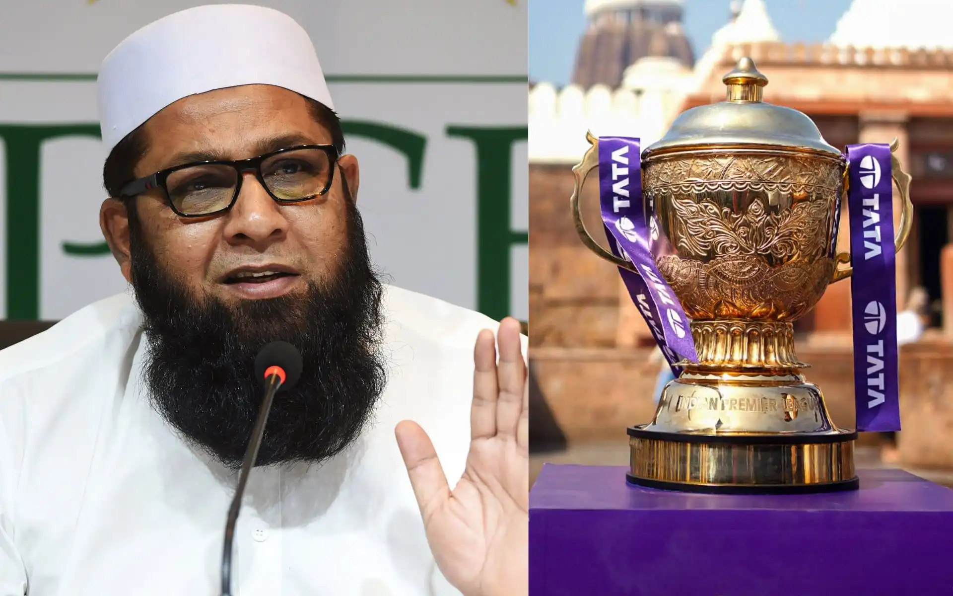 Inzamam-ul-Haq and the IPL trophy in frame [Source: @Knightsvibe/X.com]