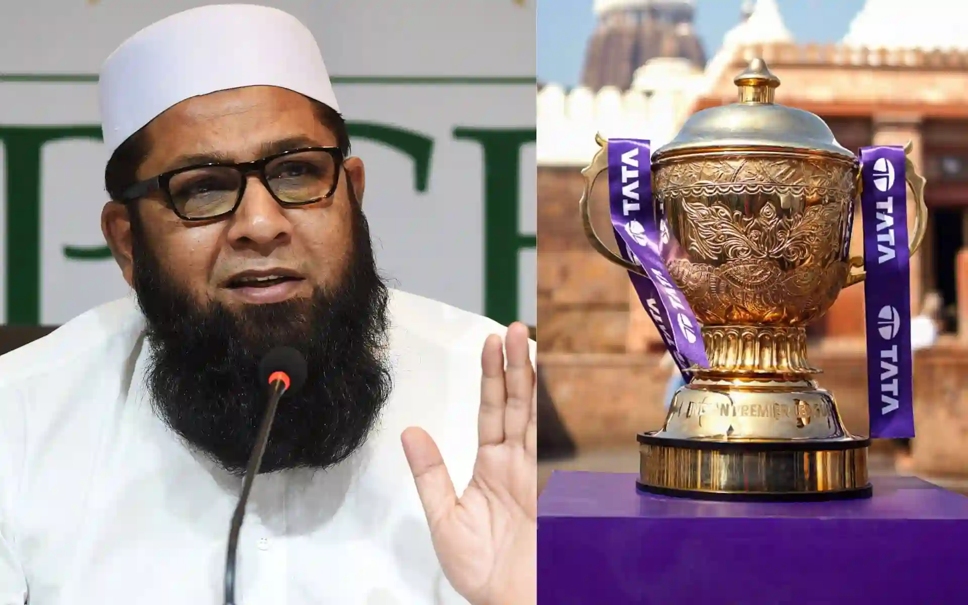 Inzamam-ul-Haq and the IPL trophy in frame [Source: @Knightsvibe/X.com]