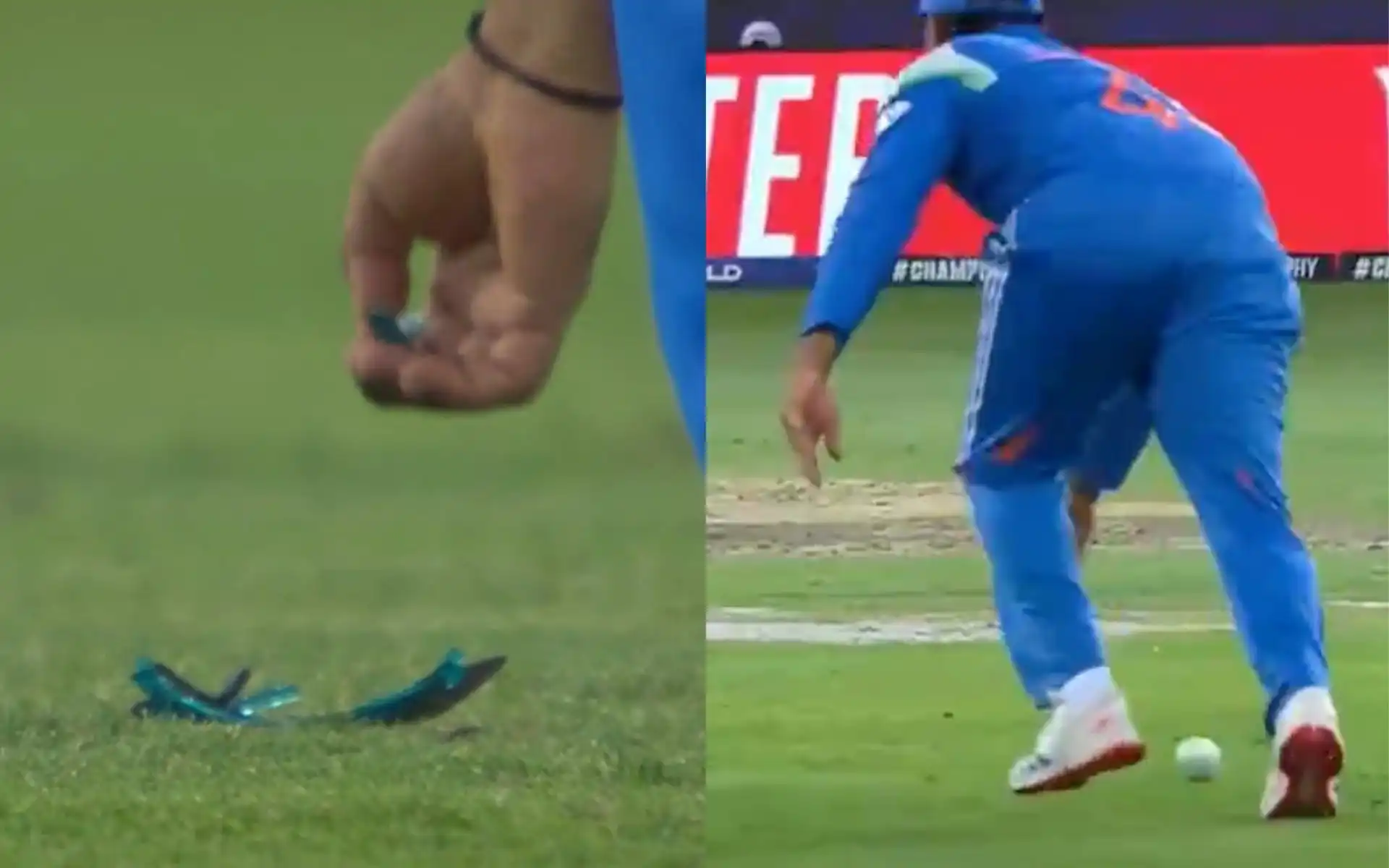 Rohit Sharma picking his broken glasses (Source:@kuchnahi1269083/X.com)