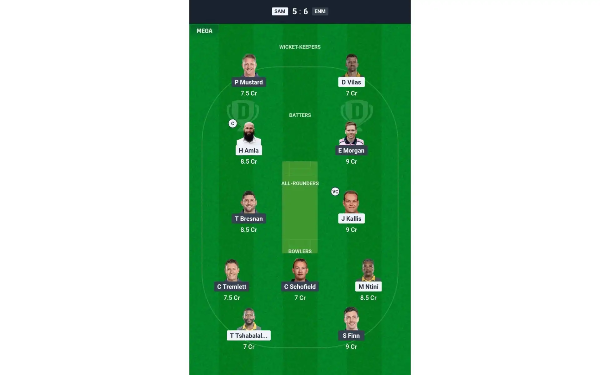 ENM vs SAM, IML 2025: Dream11 Team 2 [Source: @Dream11 App]