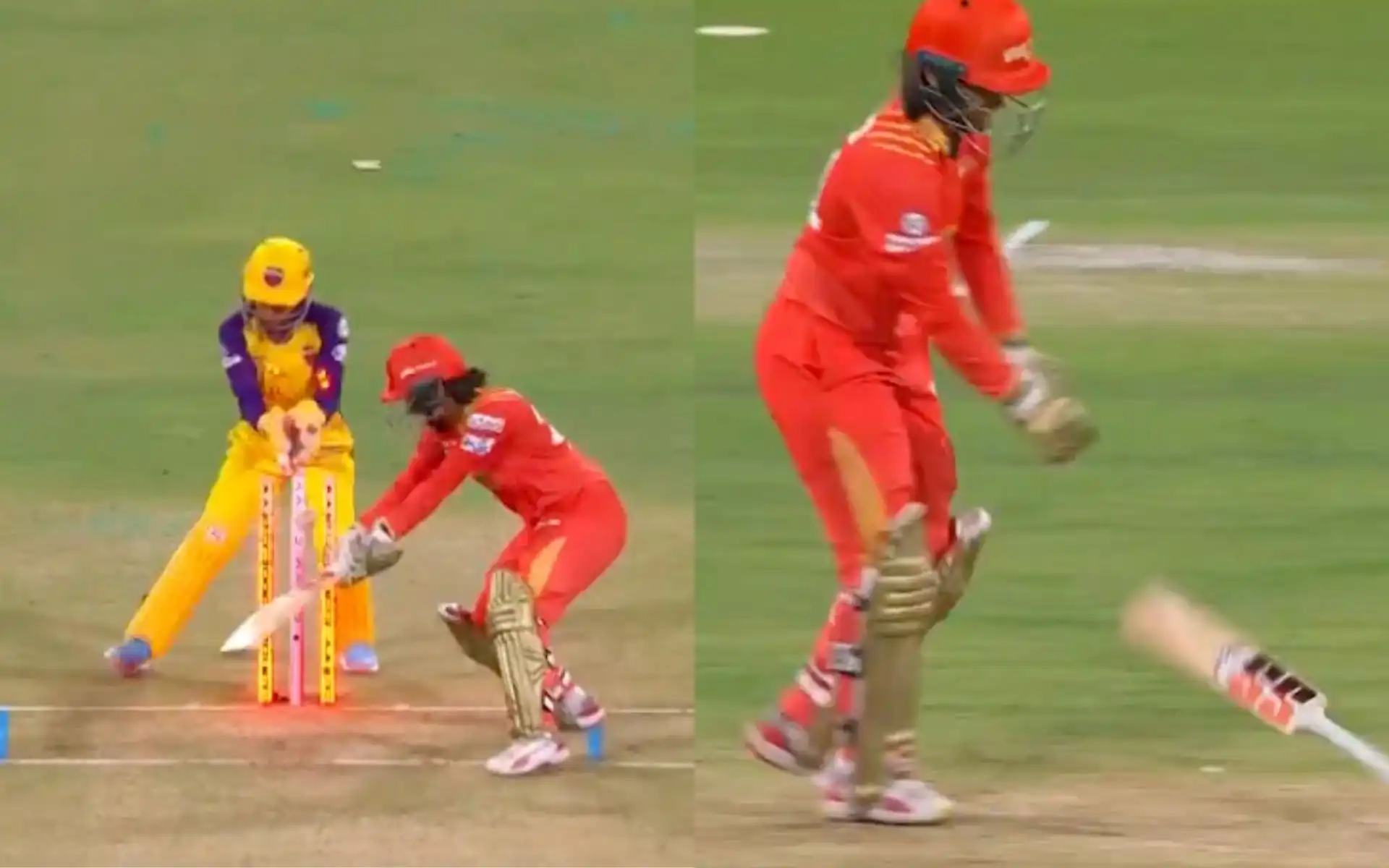 Harleen Deol gets dismissed by Sophie Ecclestone in WPL 2025 [Source: @wplt20/X.com]
