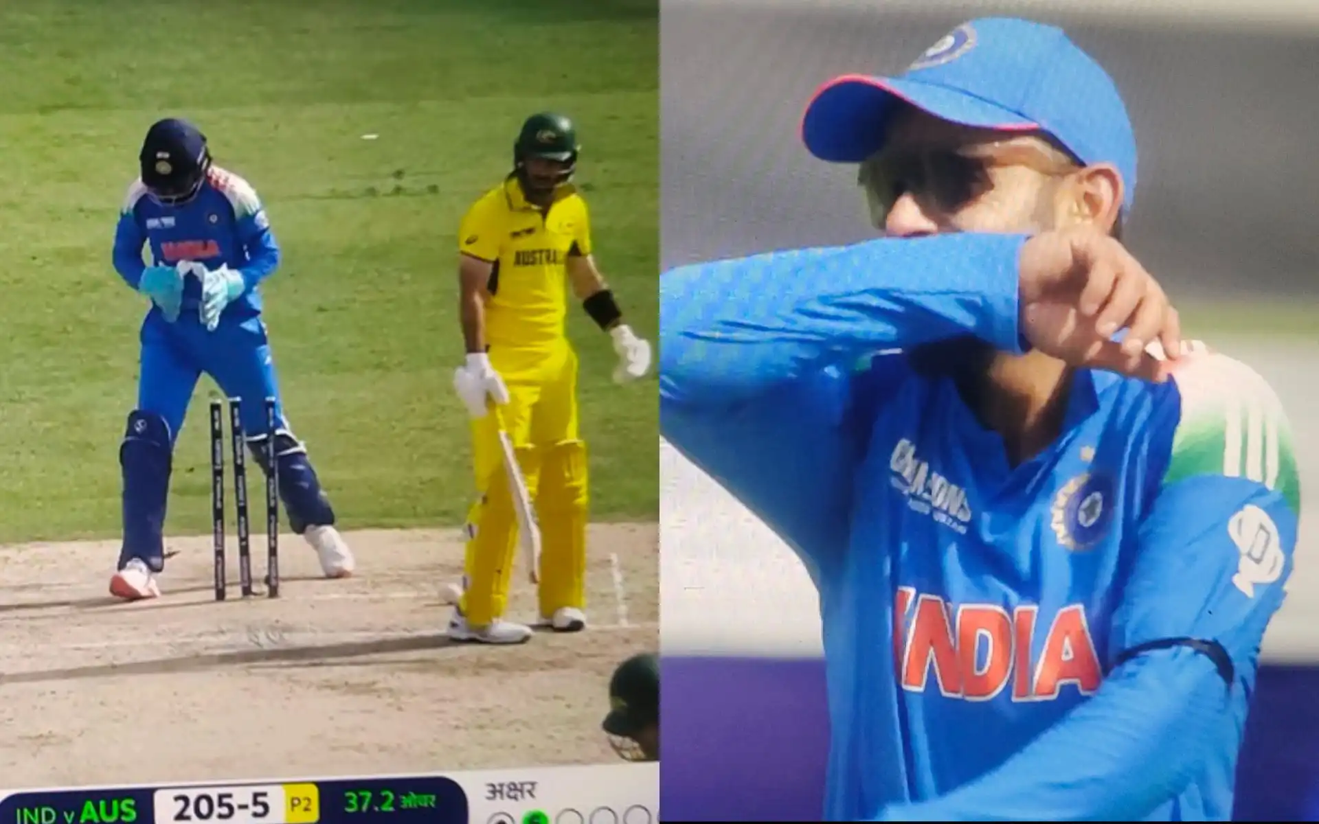 Kohli's reaction to Maxwell's dismissal [Source: @the_sports_x/X]