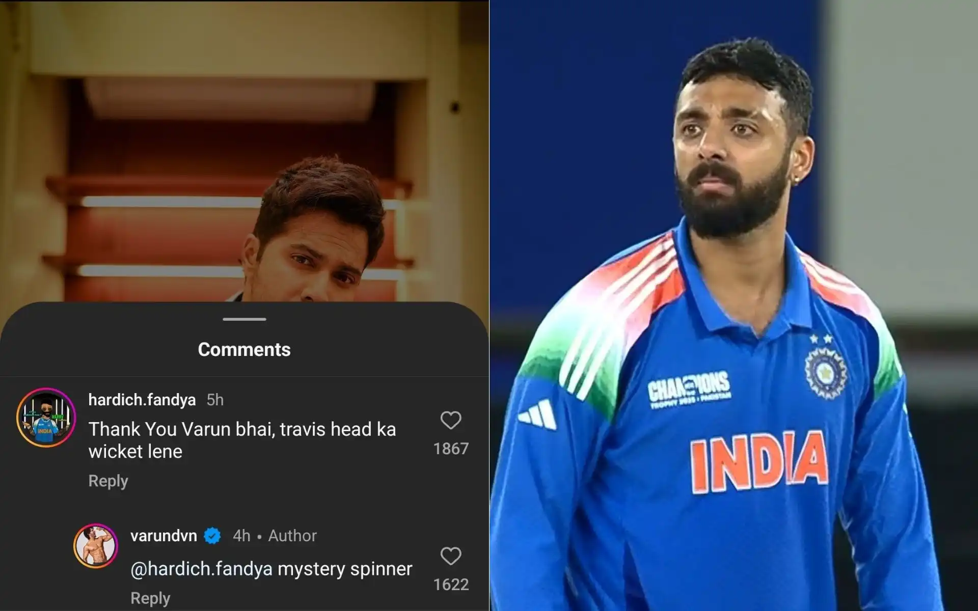 Fans confuse Varun Chakravarthy for Varun Dhawan [Source: @mufaddal_vohra, @RichKettle07/X.com]