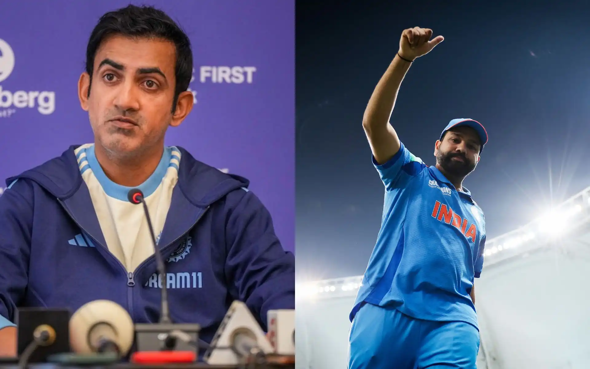 Gautam Gambhir and Rohit Sharma (Source: @SPORTYVISHAL/X.com, @ICC/X.com)