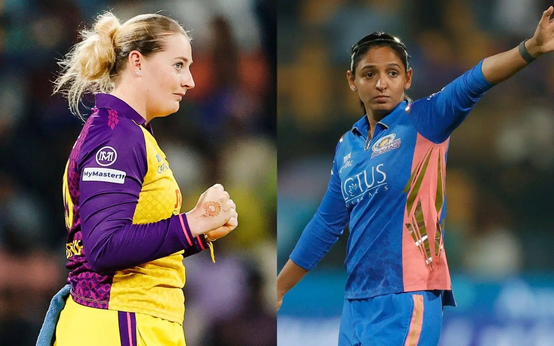 Sophie Ecclestone, Harmanpreet Kaur [Source: @mipaltan, @UPWarriorz/x.com]