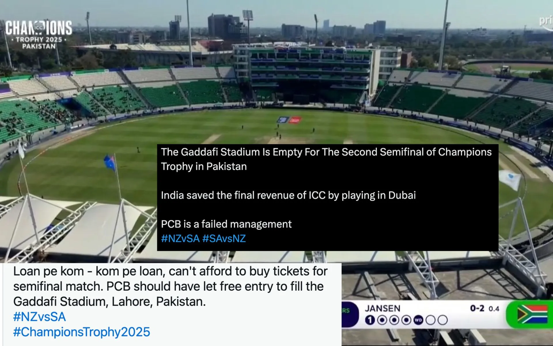 Empty stand at Gaddafi Stadium (Source:@CallMeSheri1/x.com)