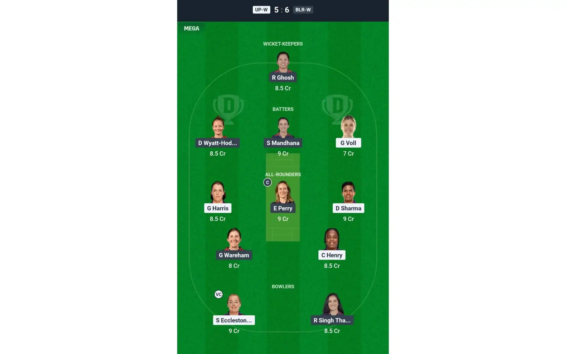 UP-W vs BLR-W, WPL 2025: Dream11 Team 2 [Source: @Dream11 App]