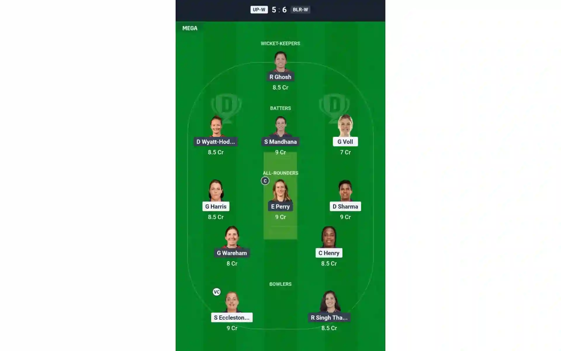 UP-W vs BLR-W, WPL 2025: Dream11 Team 2 [Source: @Dream11 App]
