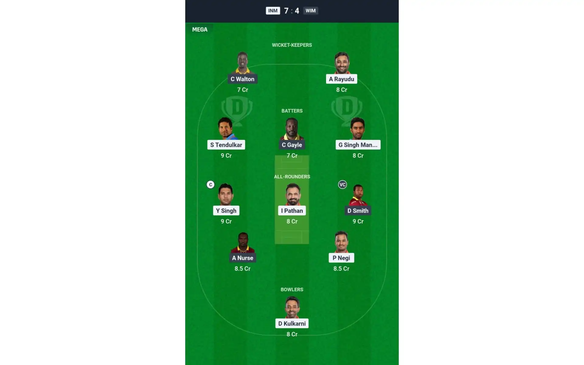 INM vs WIM, IML 2025; Dream11 Team 1 [Source: @Dream11 App]