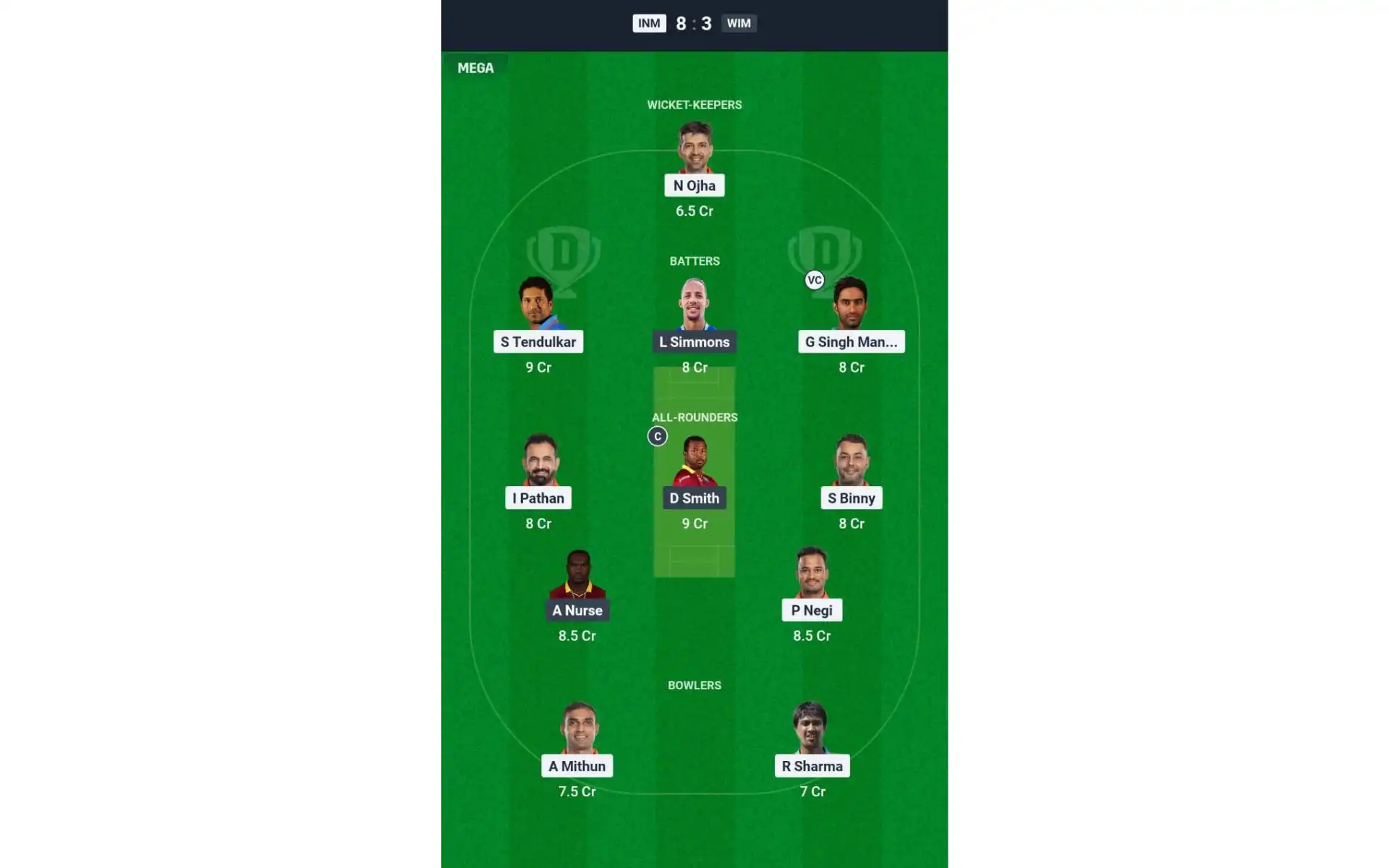 INM vs WIM, IML 2025; Dream11 Team 2 [Source: @Dream11 App]