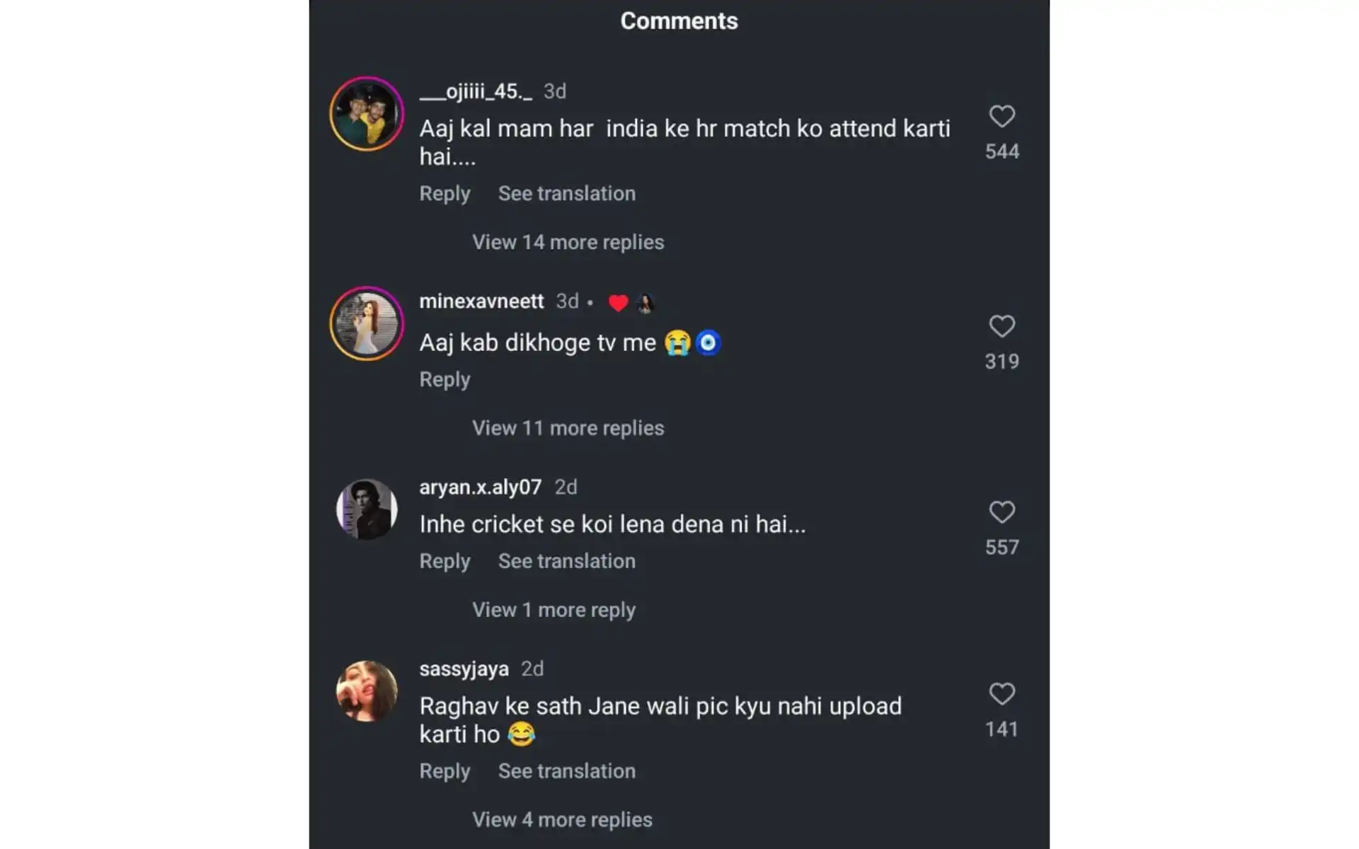 Instagram comments under Avneet Kaur's Post [Source: @avneetkaur_13/Instagram.com]