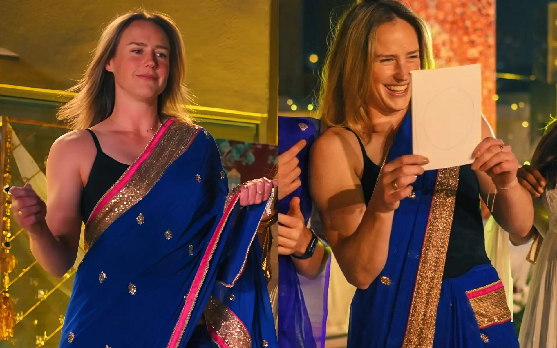 Ellyse Perry stuns in Indian saree [Source: @mufaddal_vohra, @ImTanujSingh/X.com]