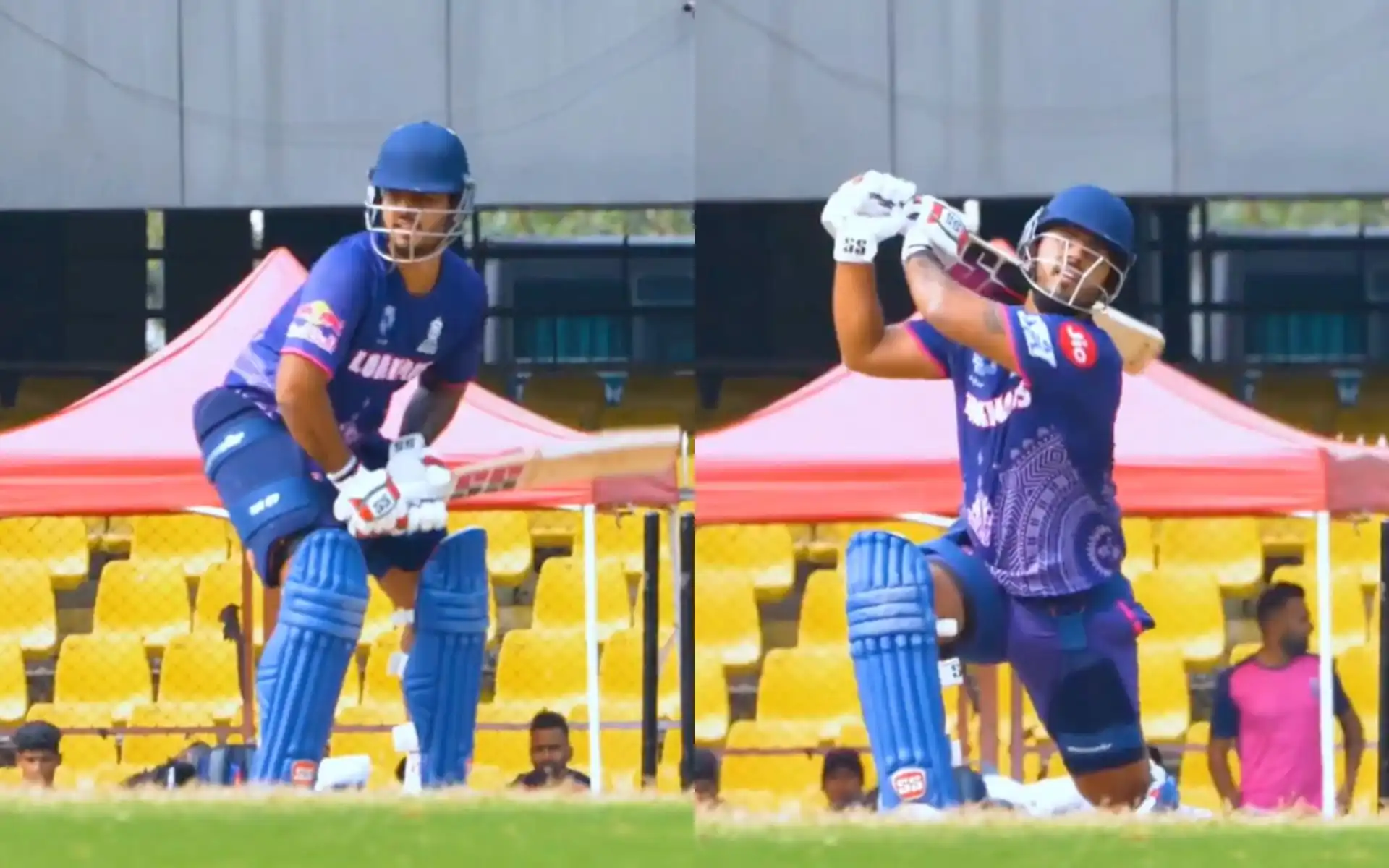 Nitish Rana slams big sixes in RR net session [Source: @rajasthanroyals/X.com]