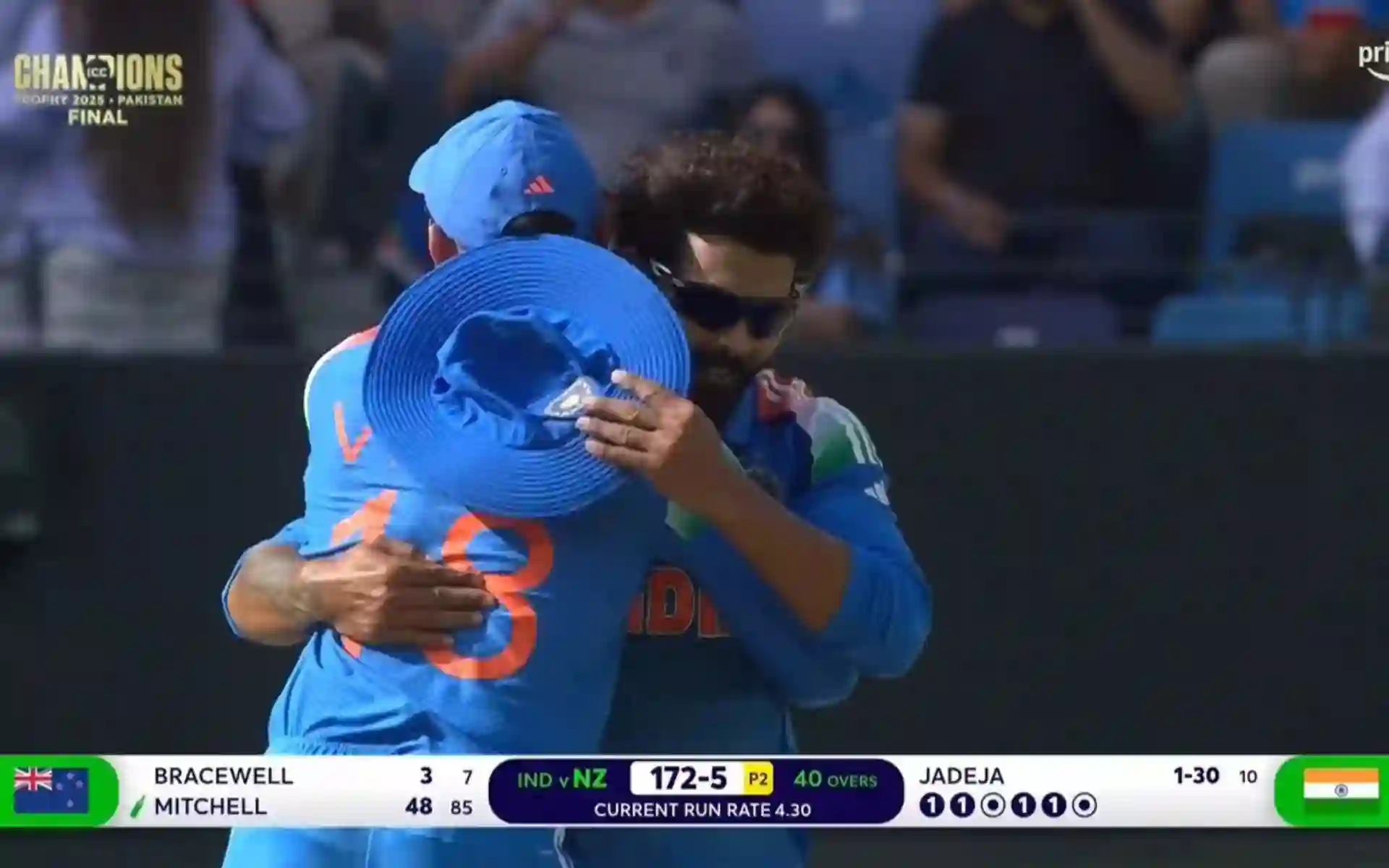 Kohli's hug for Jadeja [Source: @mufaddal_vohra/X]