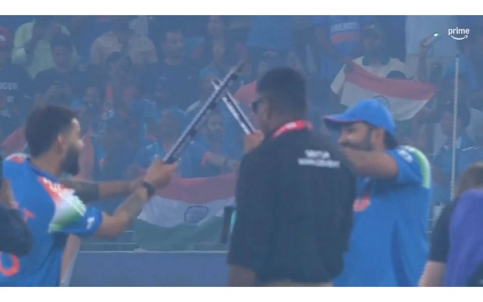 Rohit, Kohli celebrating after Champions Trophy 2025 Win [Source: @mufaddal_vohra/x.com]