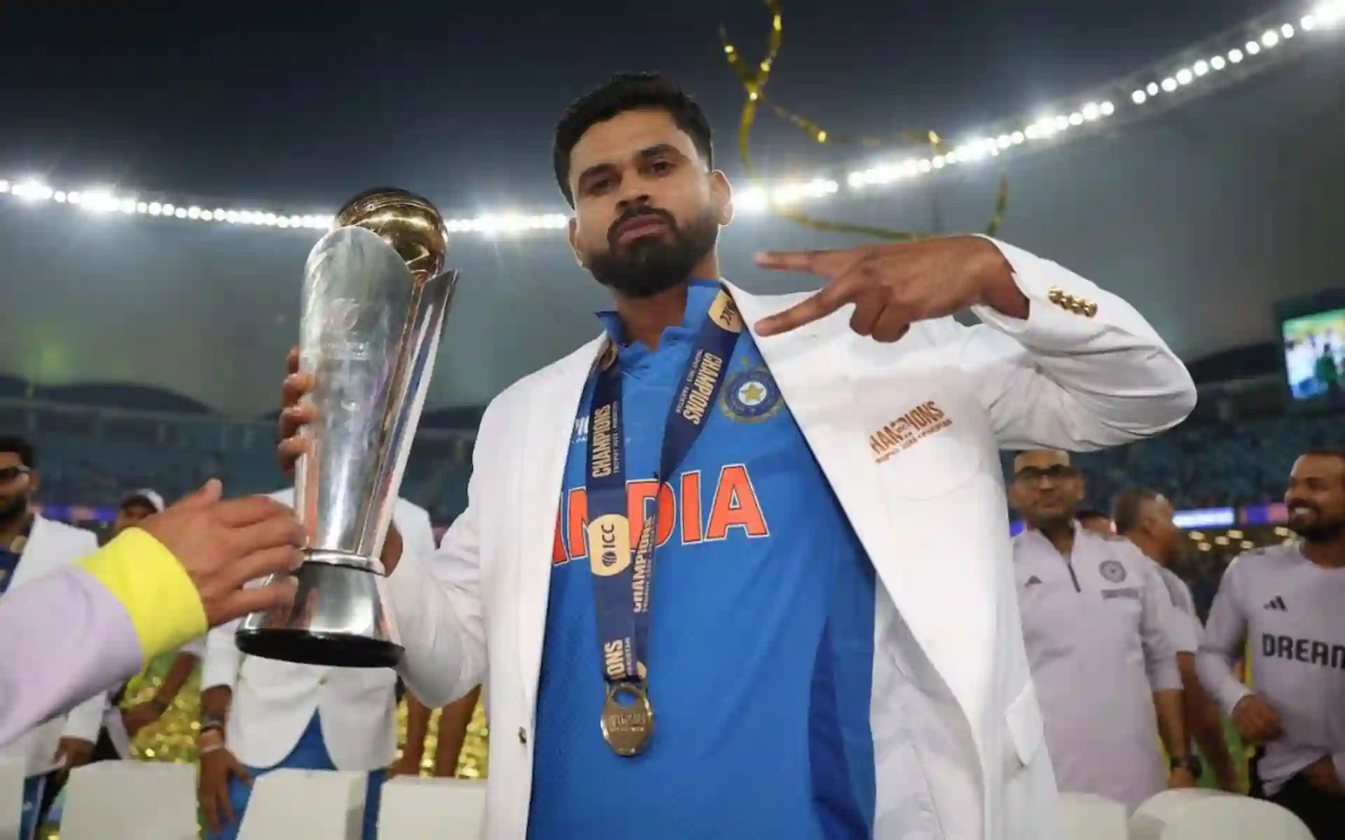 Shreyas Iyer after Champions Trophy win (Source:@CricCrazyJohns/X.com)