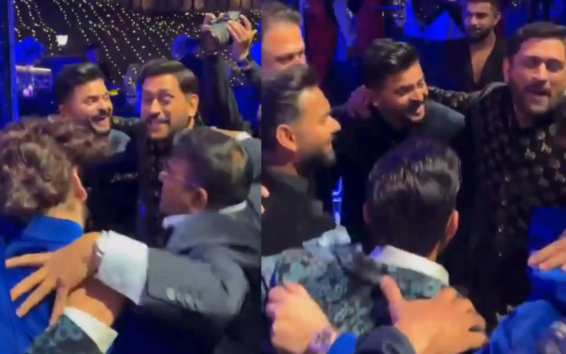 MS Dhoni, Rishabh Pant and Suresh Raina dancing [Source: @riseup_pant17/X.com]