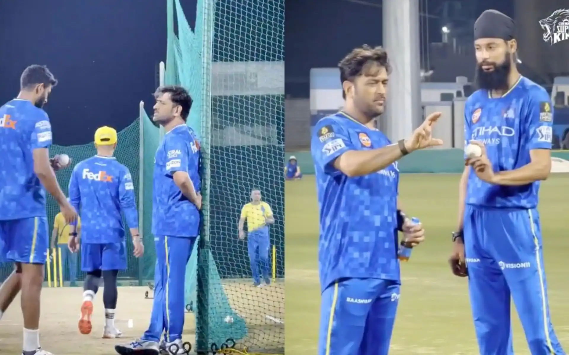 MS Dhoni with CSK players at net session before IPL 2025 [Source: @ChennaiIPL/X.com]
