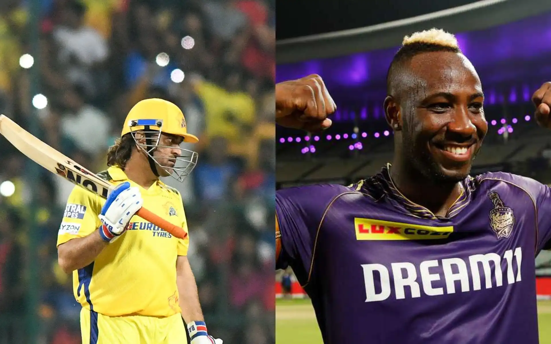 MS Dhoni and Andre Russell [Source: @mufaddal_vohra, @CricStrickAP/x.com]