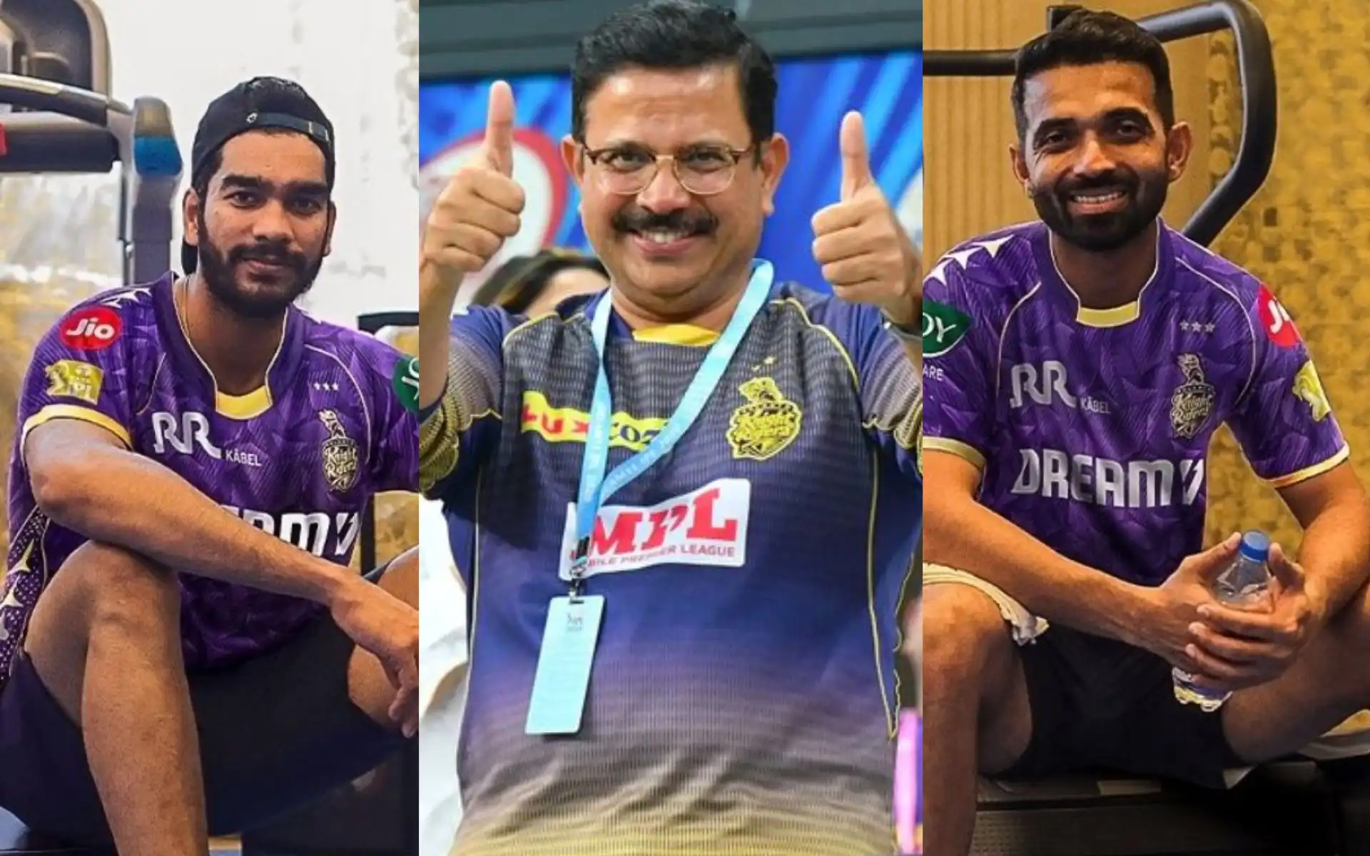 Venkatesh Iyer, Venky Mysore and Ajinkya Rahane [Source: @HustlerCSK/X.com]