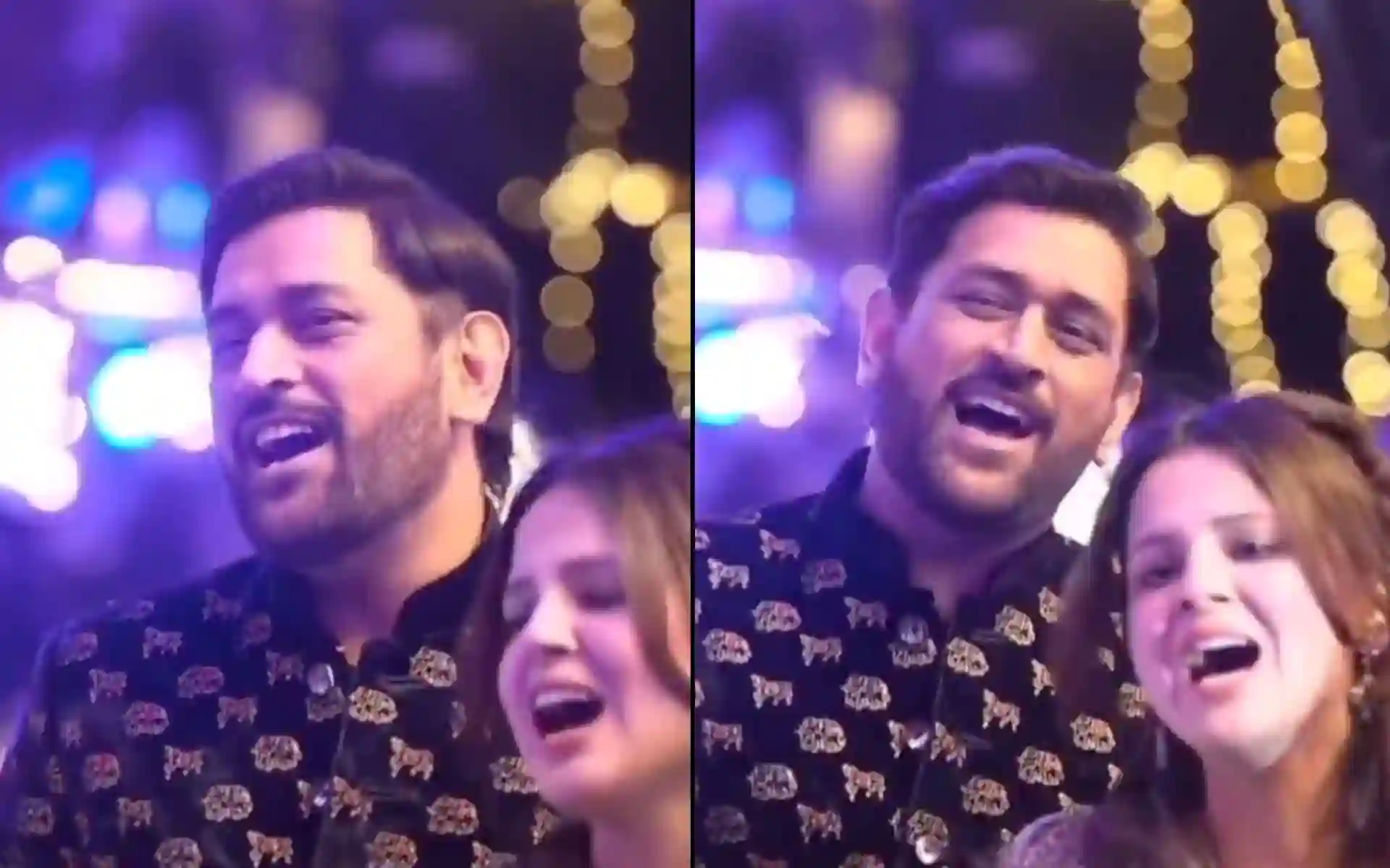 MS Dhoni and Sakshi Dhoni enjoying Rishabh Pant's Sister wedding [Source: @CricketCPS/X.com]