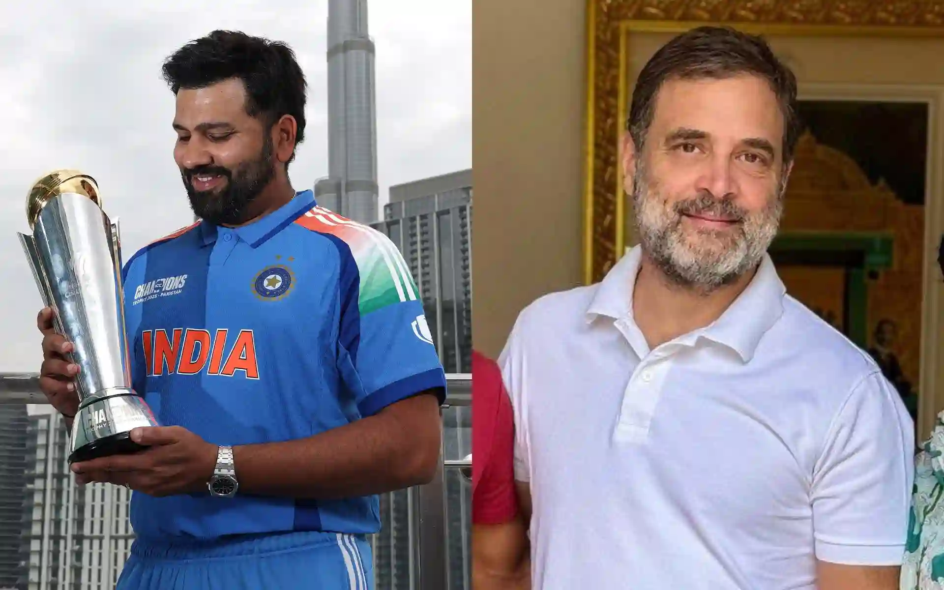 Rohit Sharma and Rahul Gandhi [Source: @BCCI, @mufaddal_vohra/x]