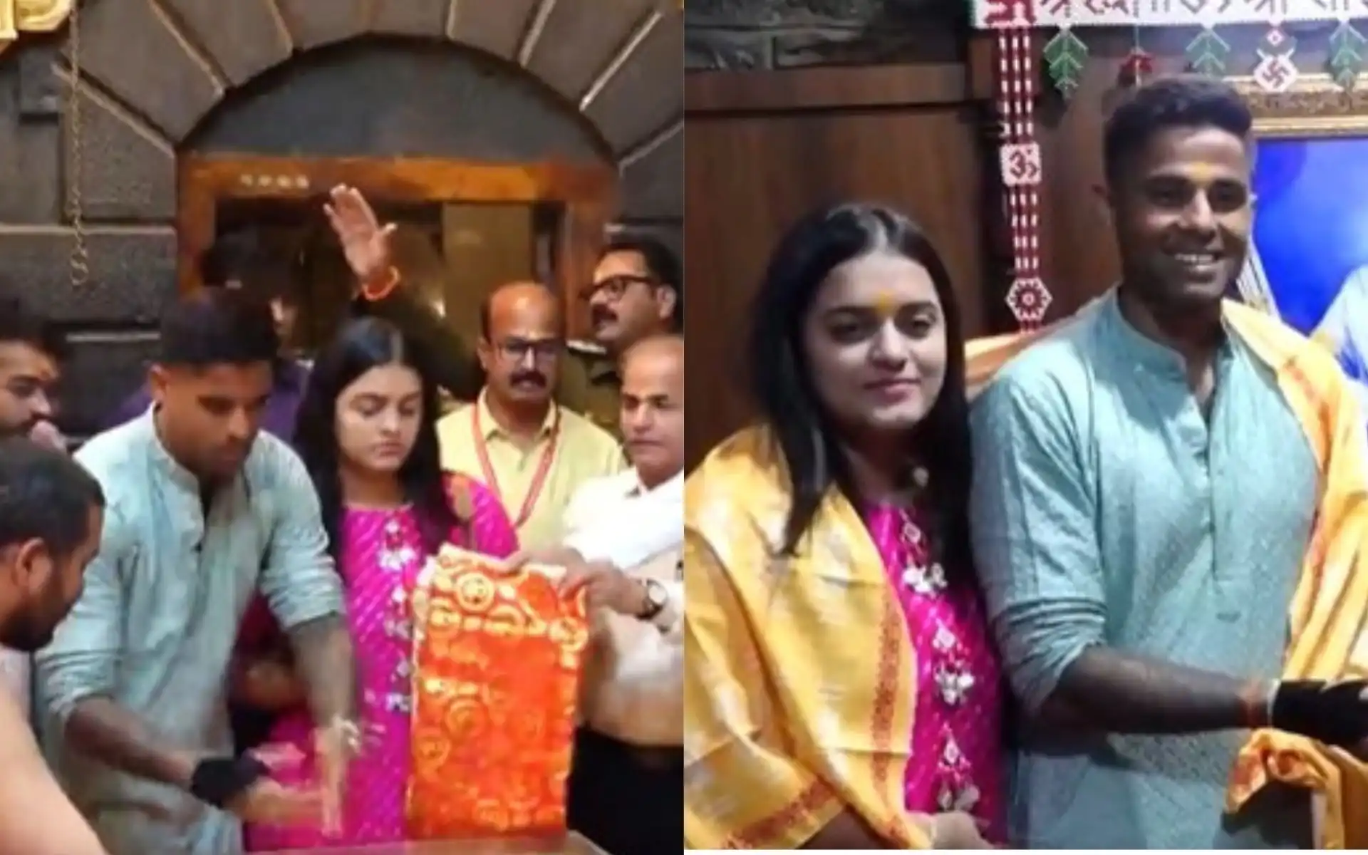 Suryakumar Yadav with wife Devisha in Shirdi [Source: @ians_india/x]