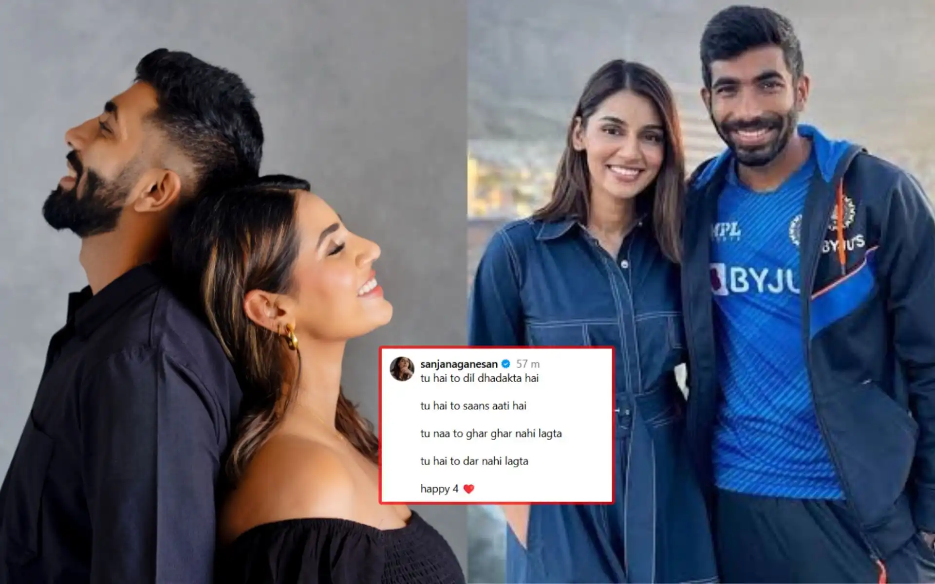 Jasprit Bumrah and Sanjana Ganesan [Source: @troller_Adi18/X.com]